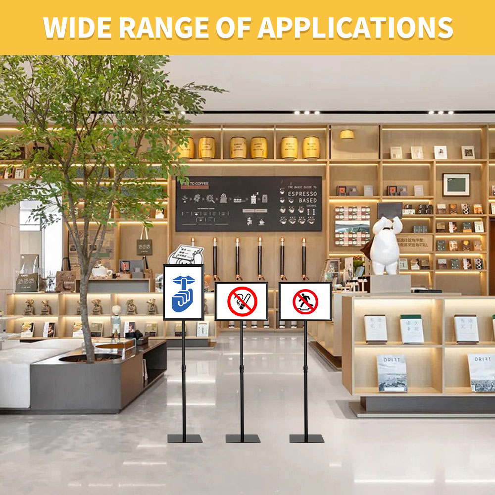 HYNAWIN Adjustable Floor Sign Stand Heavy Duty Pedestal Sign Holder Stand, Poster Stand with Aluminum Snap Open Frame for 8.5x11 Inches, Both Vertical and Horizontal View Sign Displayed, Black