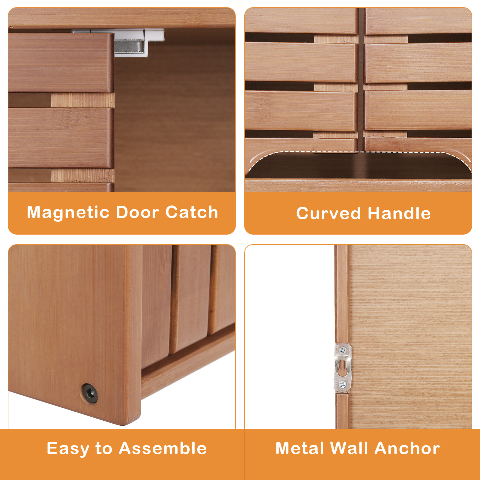 HYNAWIN Bamboo 2 Tier Bathroom Wall Cabinet with Adjustable Shelf, Double Door Cabinet for Bathroom, Living Room (20.28'' Height)