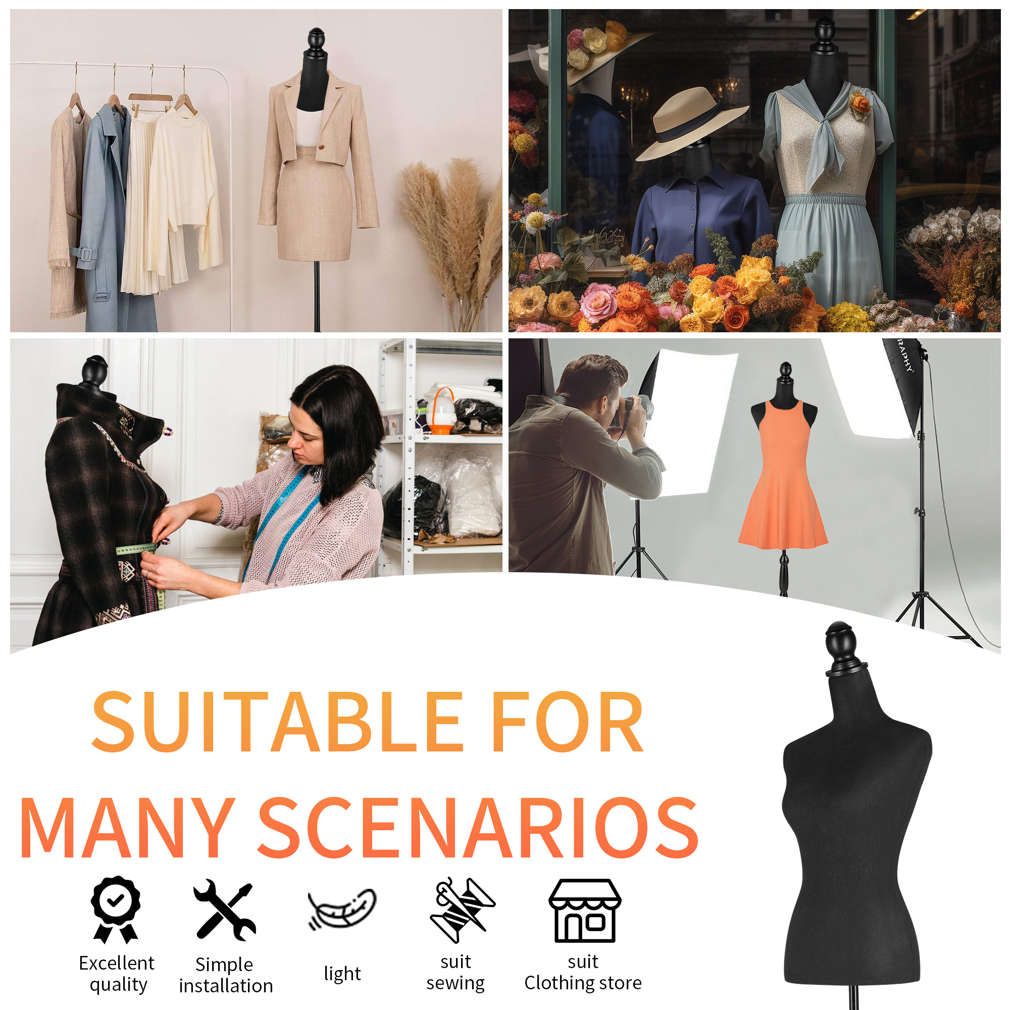 Female Dress Form Mannequin Torso Adjustable Height Mannequin Body with Tripod Stand for Clothing Dress Jewelry Display, Black