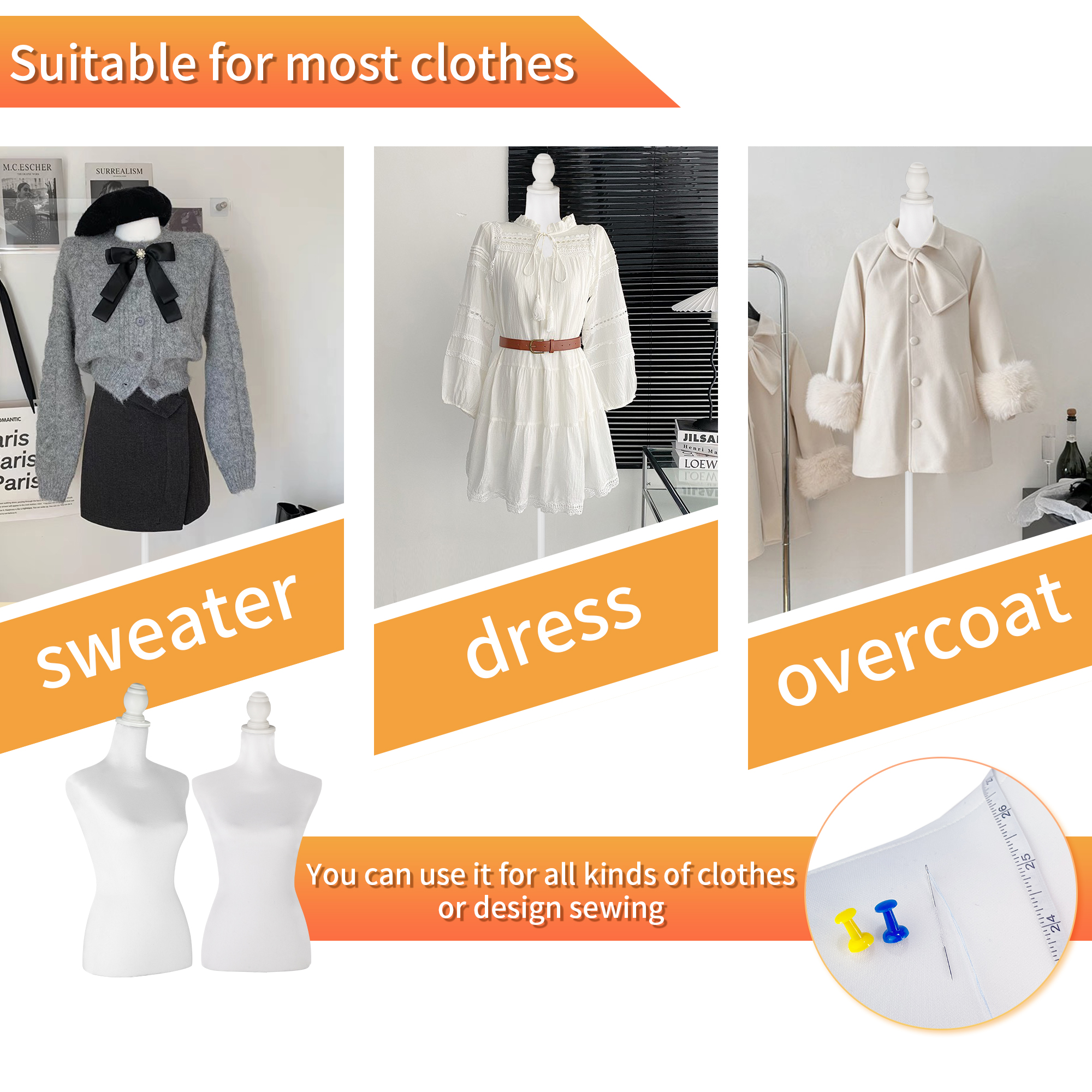 Female Dress Form Mannequin Torso Adjustable Height Mannequin Body with Tripod Stand for Clothing Dress Jewelry Display, Black