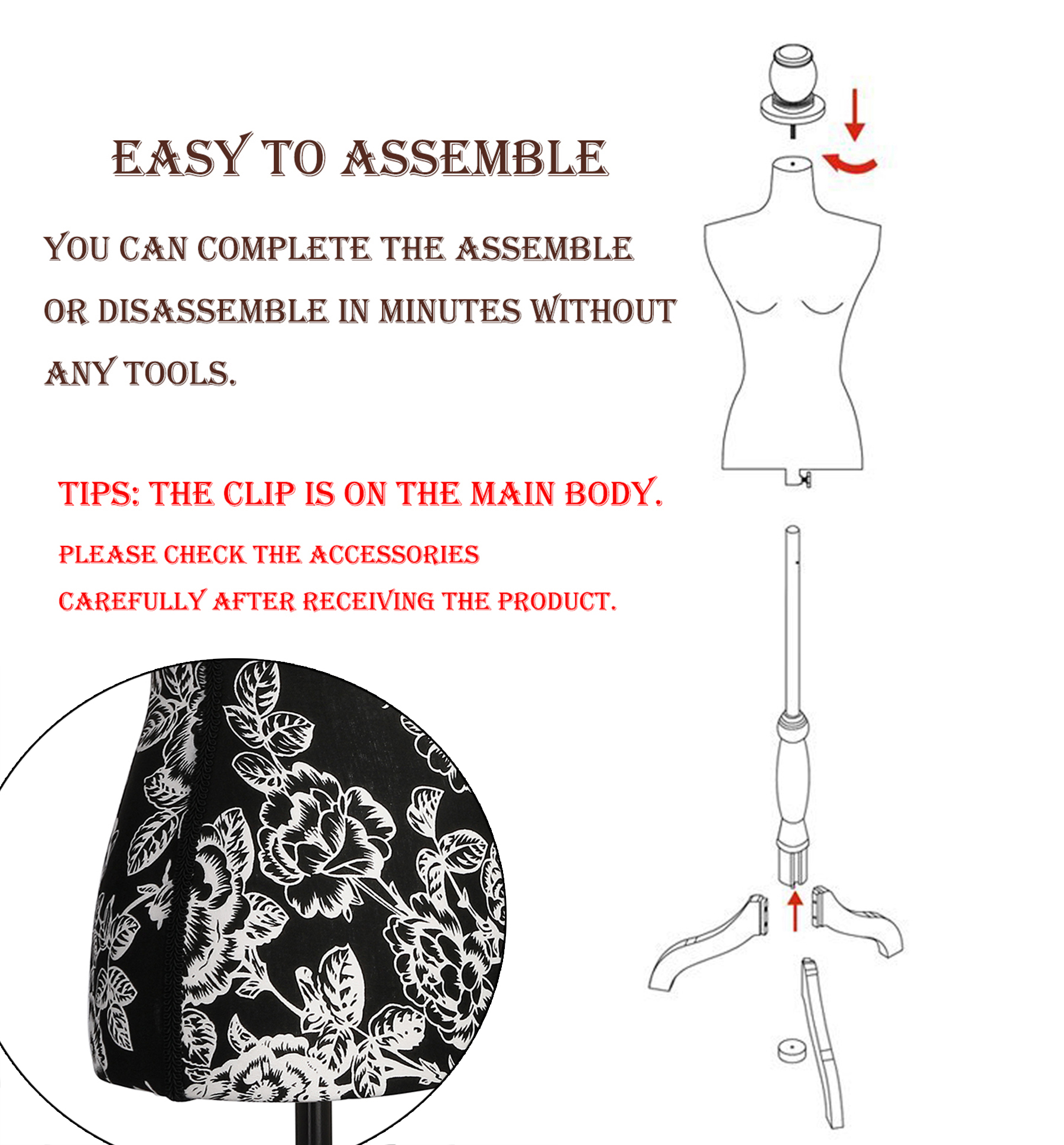 Female Dress Form Mannequin Torso Adjustable Height Mannequin Body with Tripod Stand for Clothing Dress Jewelry Display, Black