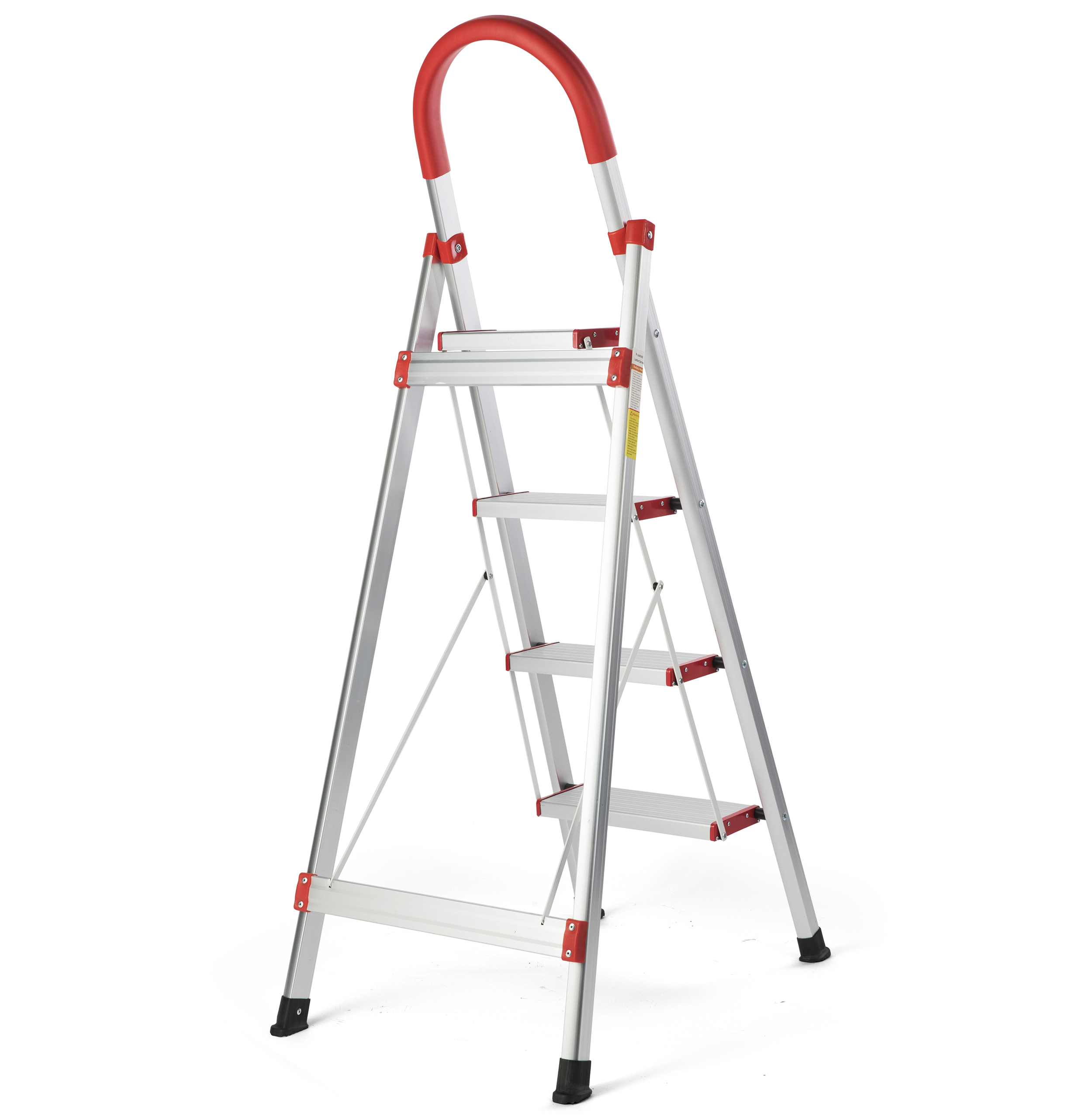 4 Step Ladder, Folding Step Stool with Anti-Slip Pedal and Tool Tray, Lightweight Aluminum Home Ladder for Home Kitchen Office