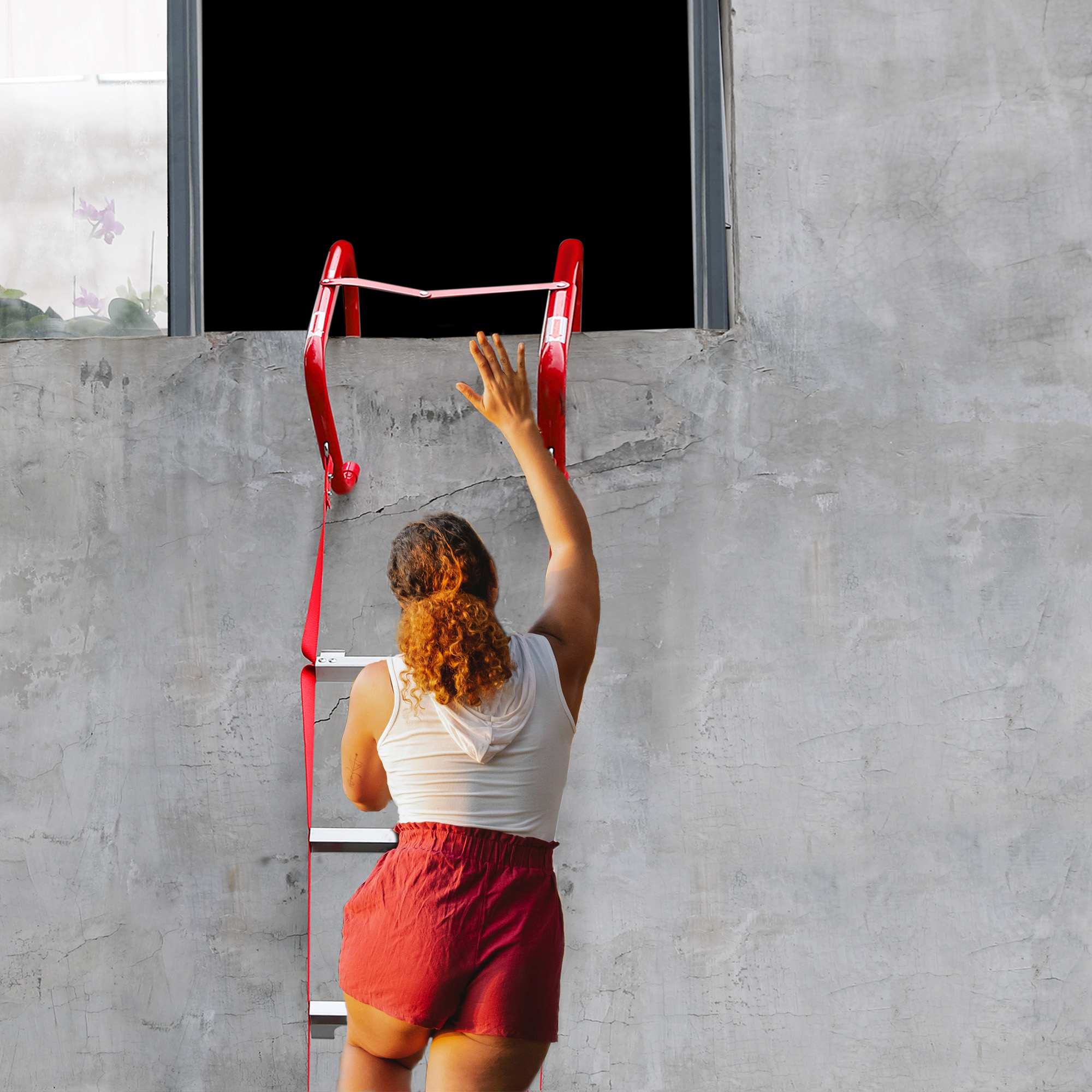 Emergency Escape Ladder Fire Ladder 2 Story Portable Safety Ladder with Anti-Slip Rungs, 15 Ft