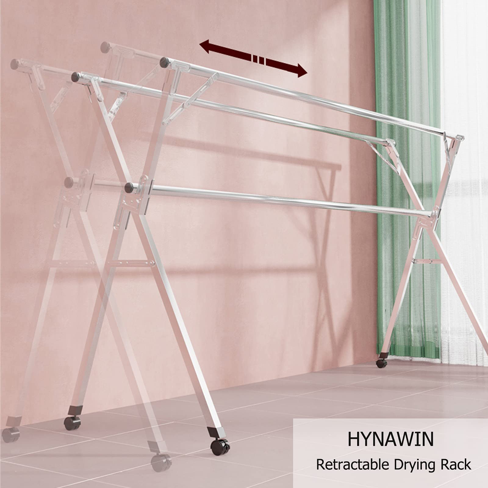 Clothes Drying Racks, Upgraded Stainless Steel Laundry Drying Rack with Wheels, Heavy Duty Collapsible Rolling Clothes Organizer Rack for Indoor Outdoor, 1.5M/59 Inches