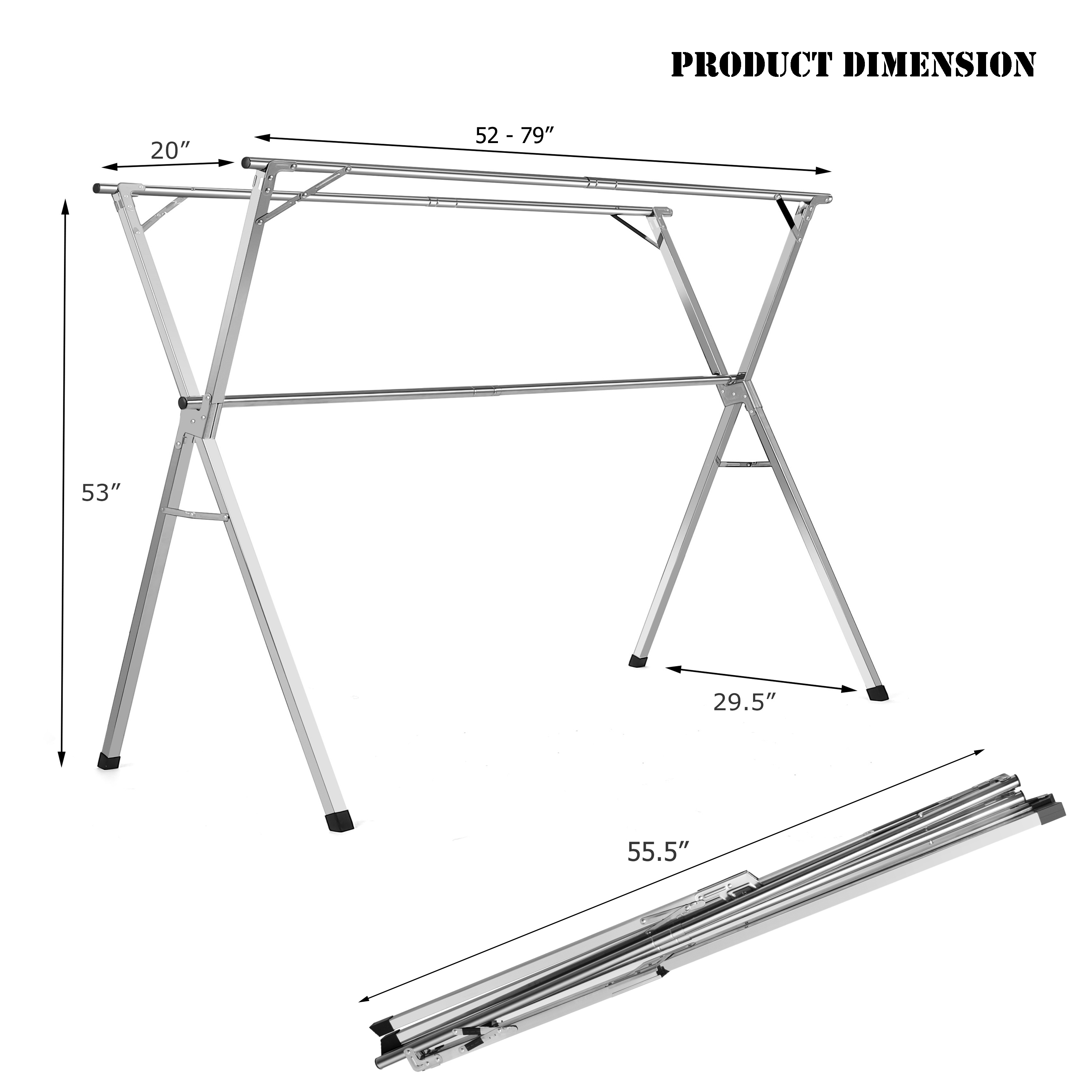 Clothes Drying Racks, Upgraded Stainless Steel Laundry Drying Rack, Heavy Duty Collapsible Garment Rack, Clothes Storage Rack for Indoor Outdoor, 2M/79 in