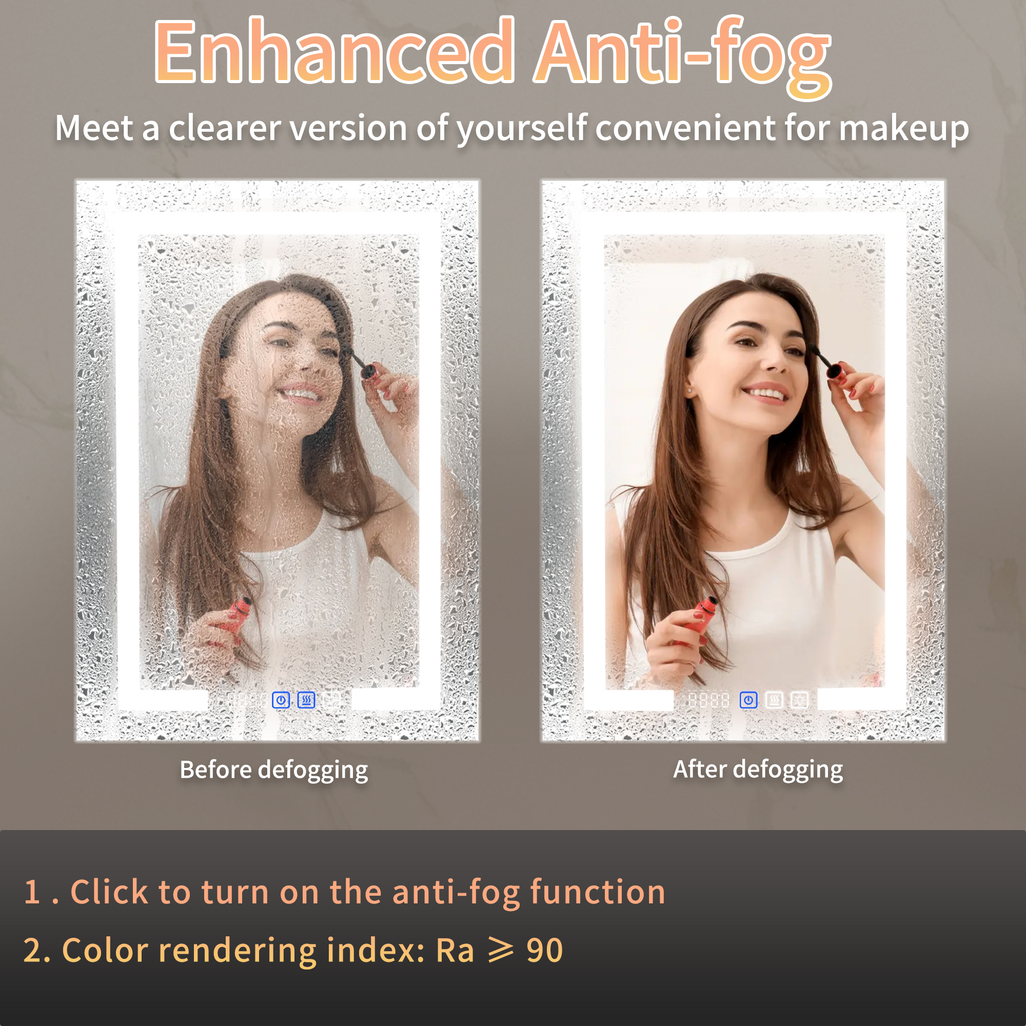 HYNAWIN 27.56"x 19.69" LED Bathroom Mirror, Anti-Fog Vanity Mirror, Wall-Mounted Vanity Mirror with Sensor Light and Storage, Lighted Medicine Cabinet with Mirror, Defogger