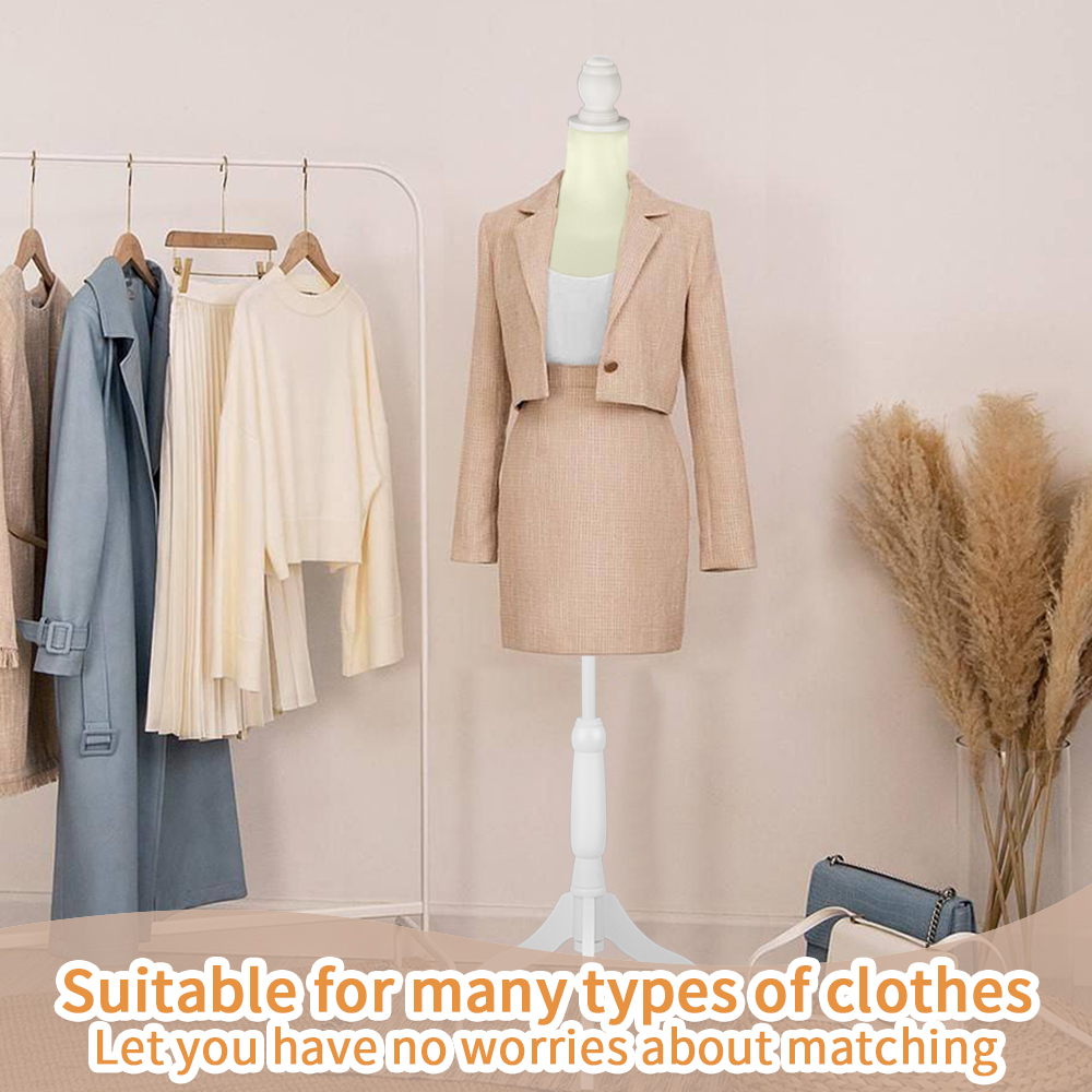 Female Dress Form Mannequin Torso White Mannequin Body with Beige Torso Cover and Adjustable Tripod Stand for Clothing Dress Jewelry Display