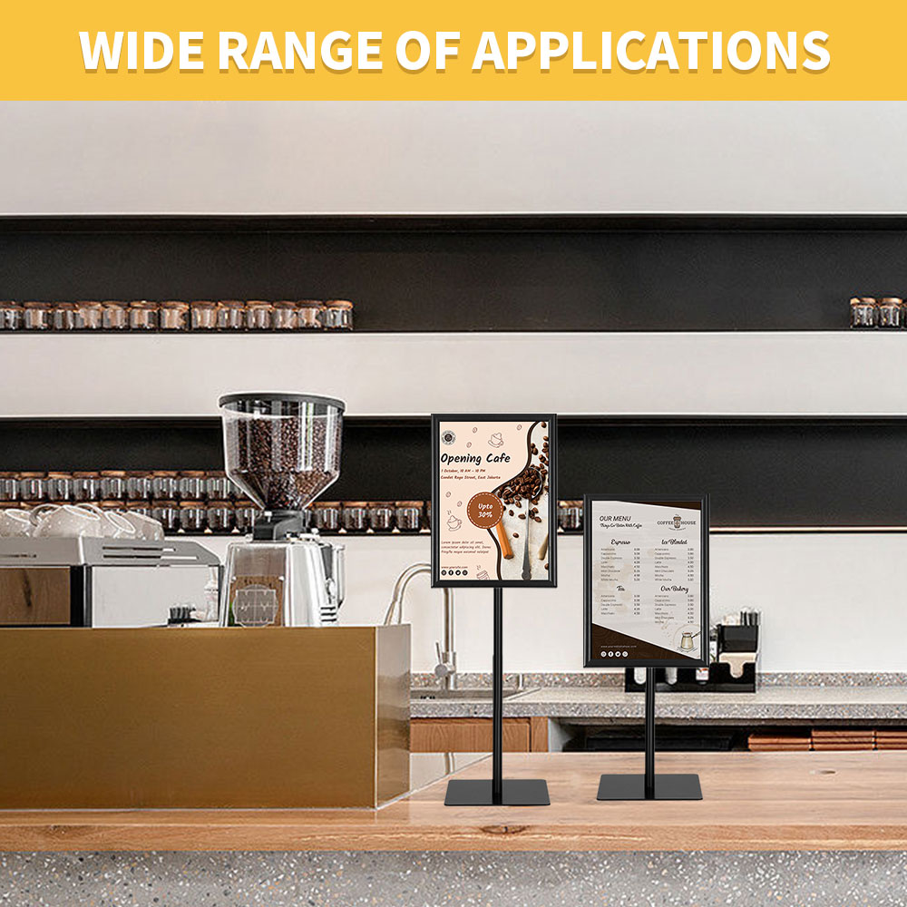 HYNAWIN Adjustable Floor Sign Stand Heavy Duty Pedestal Sign Holder Stand, Poster Stand with Aluminum Snap Open Frame for 8.5x11 Inches, Both Vertical and Horizontal View Sign Displayed, Black