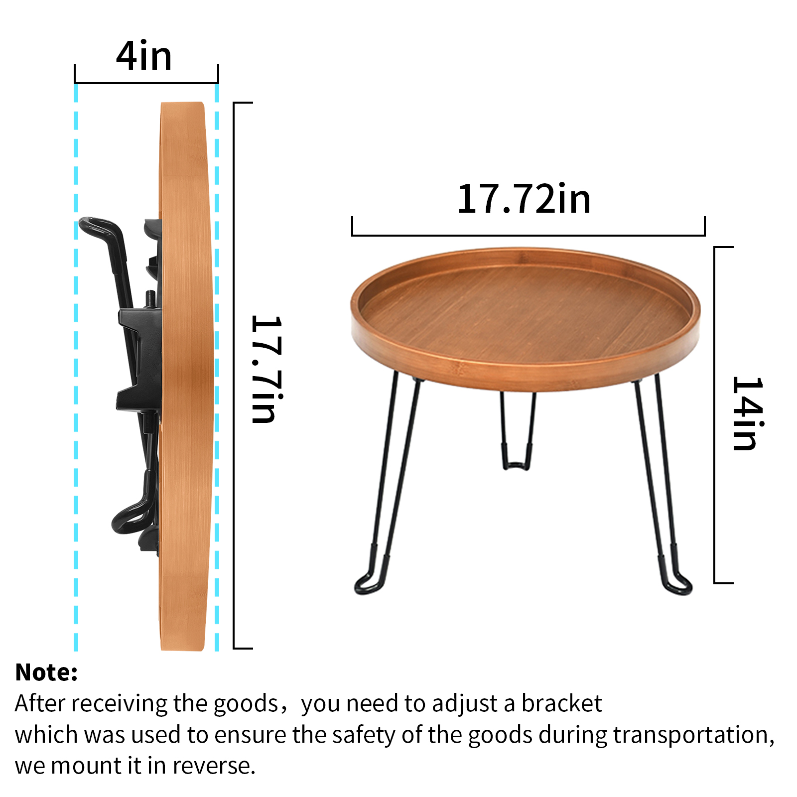 HYNAWIN Bamboo Folding Round Coffee Table, Japanese-Style Low Tea Table for Sitting on the Floor, Walnut Storage Desk for Living Room, 17.7"*17.7"Fordable Table with Metal Tripod