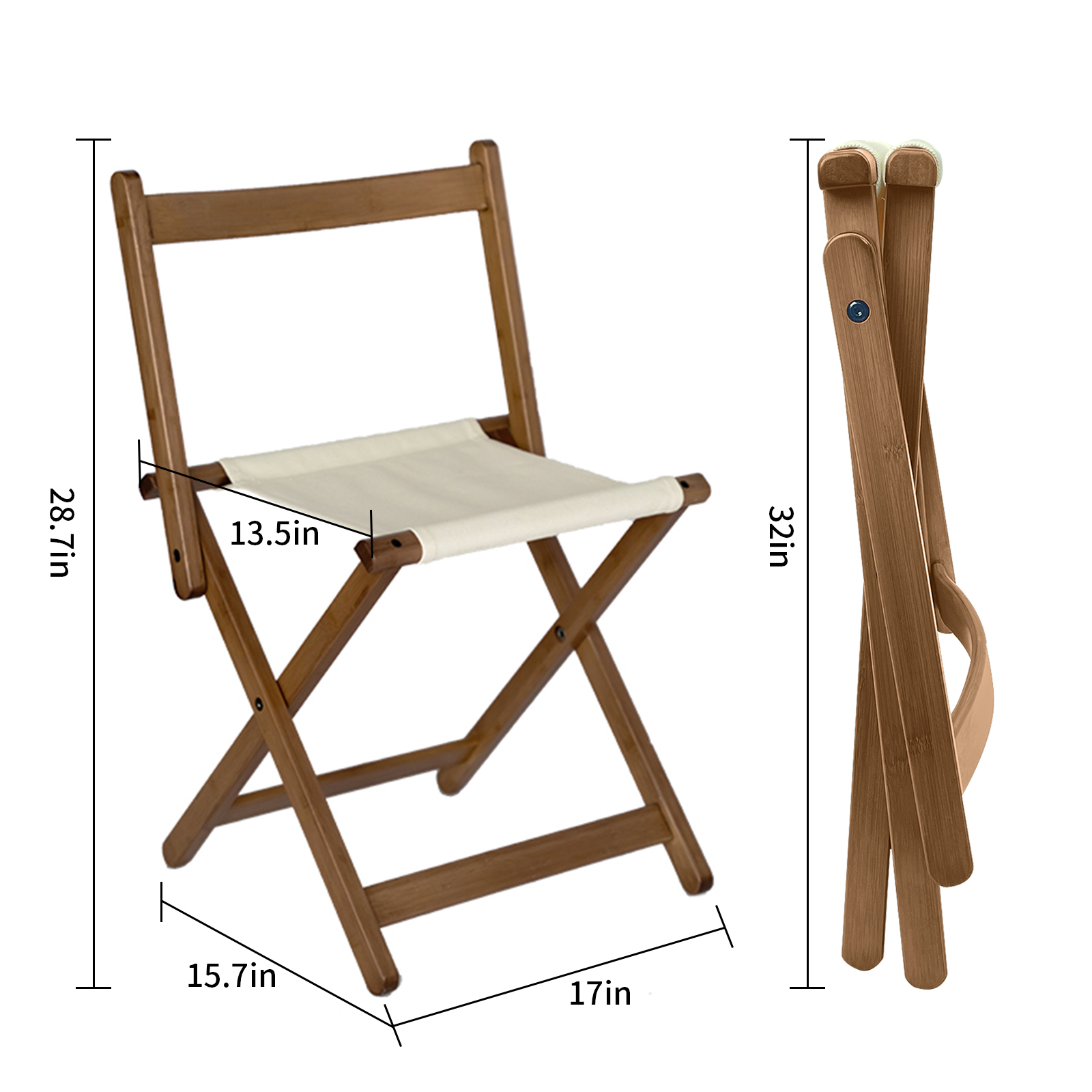 HYNAWIN Folding Camping Chair, Portable Stool for Indoor and Outdoor Use, Bamboo Chair with Canvas Seat Surface, Folding Chair for Camping, Hiking and Fishing