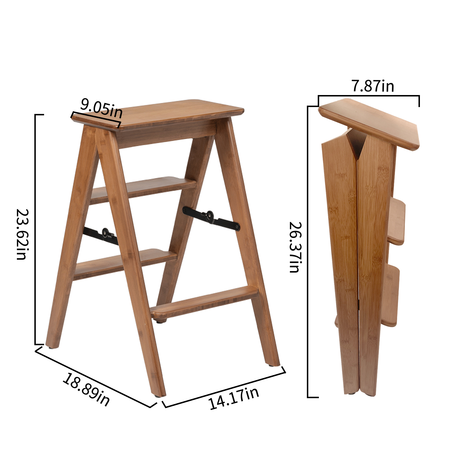 HYNAWIN 3 Tier Bamboo Ladder, Multi-Functional Foldable Ladder, Portable Bamboo Step Ladder with Wide Anti-Slip Pedals for Home, Kitchen, Office, Space-Saving