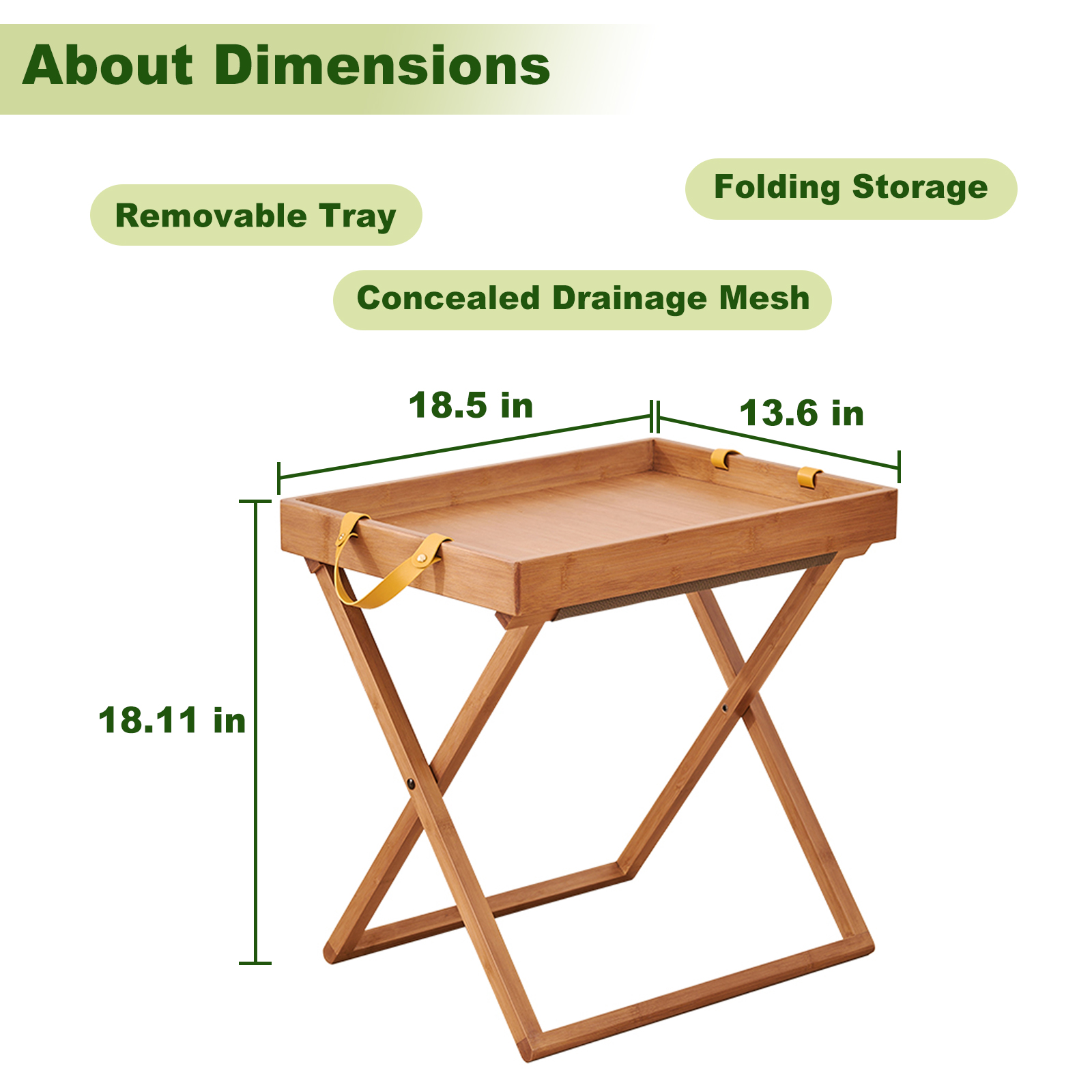 Portable Side Table,Folding Bamboo Breakfast and Snack Tray Table with Handle,Portable Camping Table