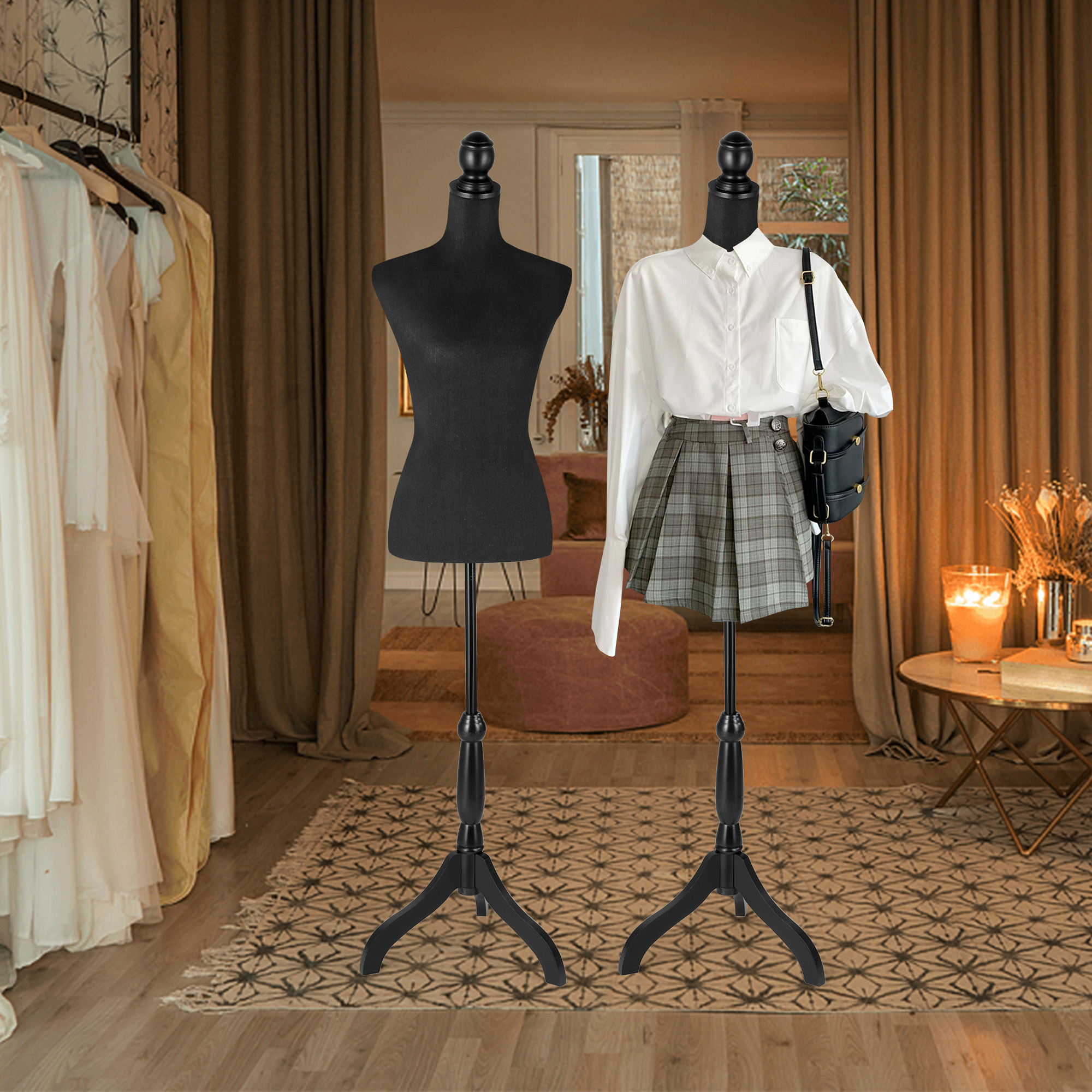 Female Dress Form Mannequin Torso Adjustable Height Mannequin Body with Tripod Stand for Clothing Dress Jewelry Display, Black