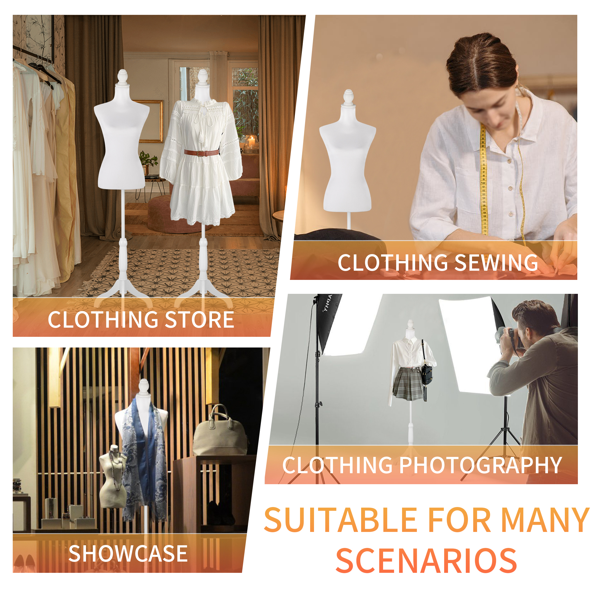 Female Dress Form Mannequin Torso Adjustable Height Mannequin Body with Tripod Stand for Clothing Dress Jewelry Display, Black