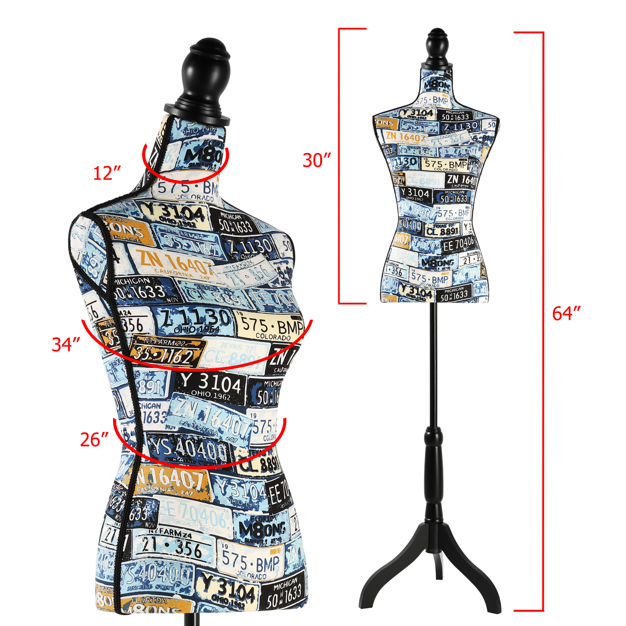 Female Dress Form Mannequin Torso Adjustable Height Mannequin Body with Tripod Stand for Clothing Dress Jewelry Display, Black