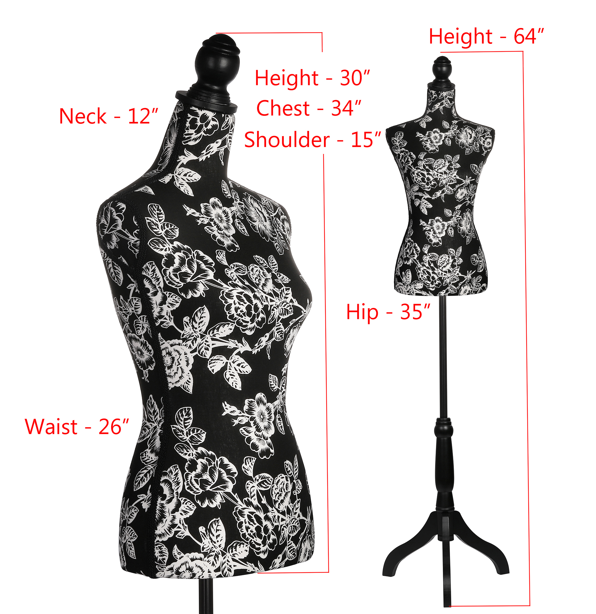 Female Dress Form Mannequin Torso Adjustable Height Mannequin Body with Tripod Stand for Clothing Dress Jewelry Display, Black