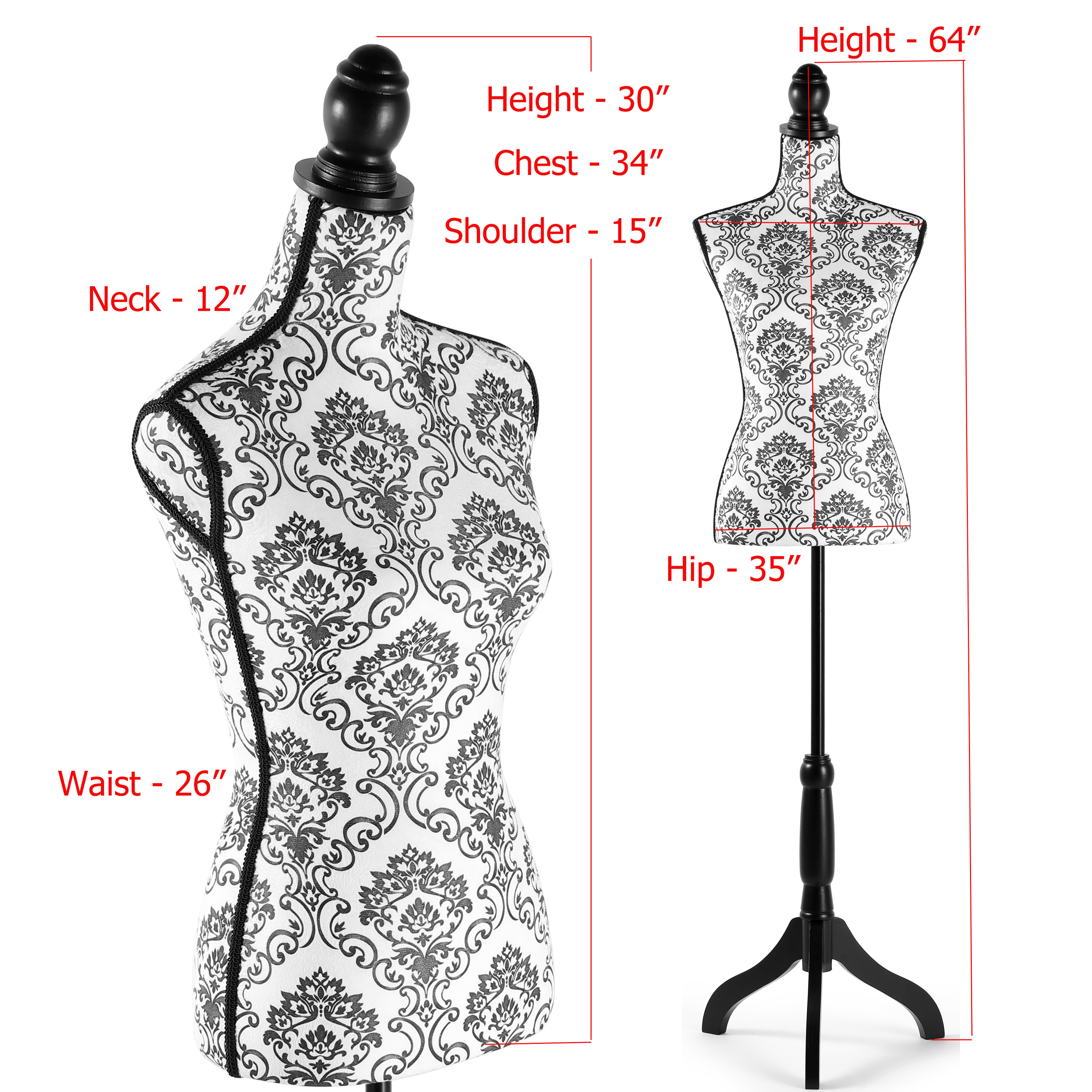 Female Dress Form Mannequin Torso Adjustable Height Mannequin Body with Tripod Stand for Clothing Dress Jewelry Display, Black