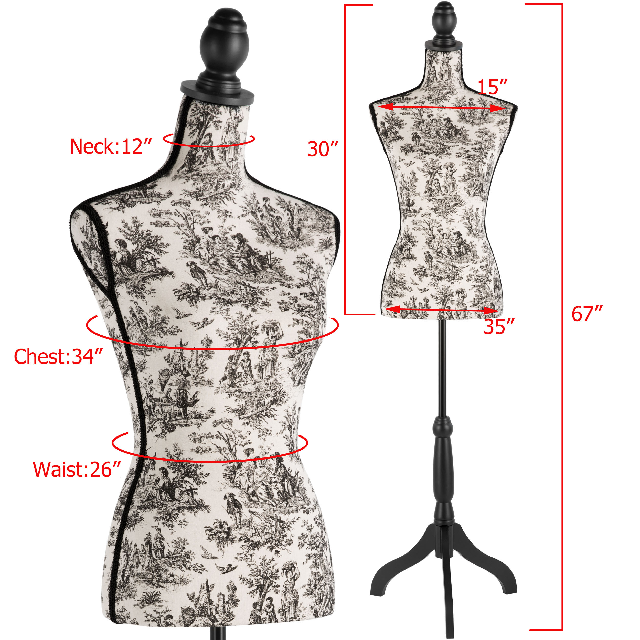 Female Dress Form Mannequin Torso Adjustable Height Mannequin Body with Tripod Stand for Clothing Dress Jewelry Display, Black