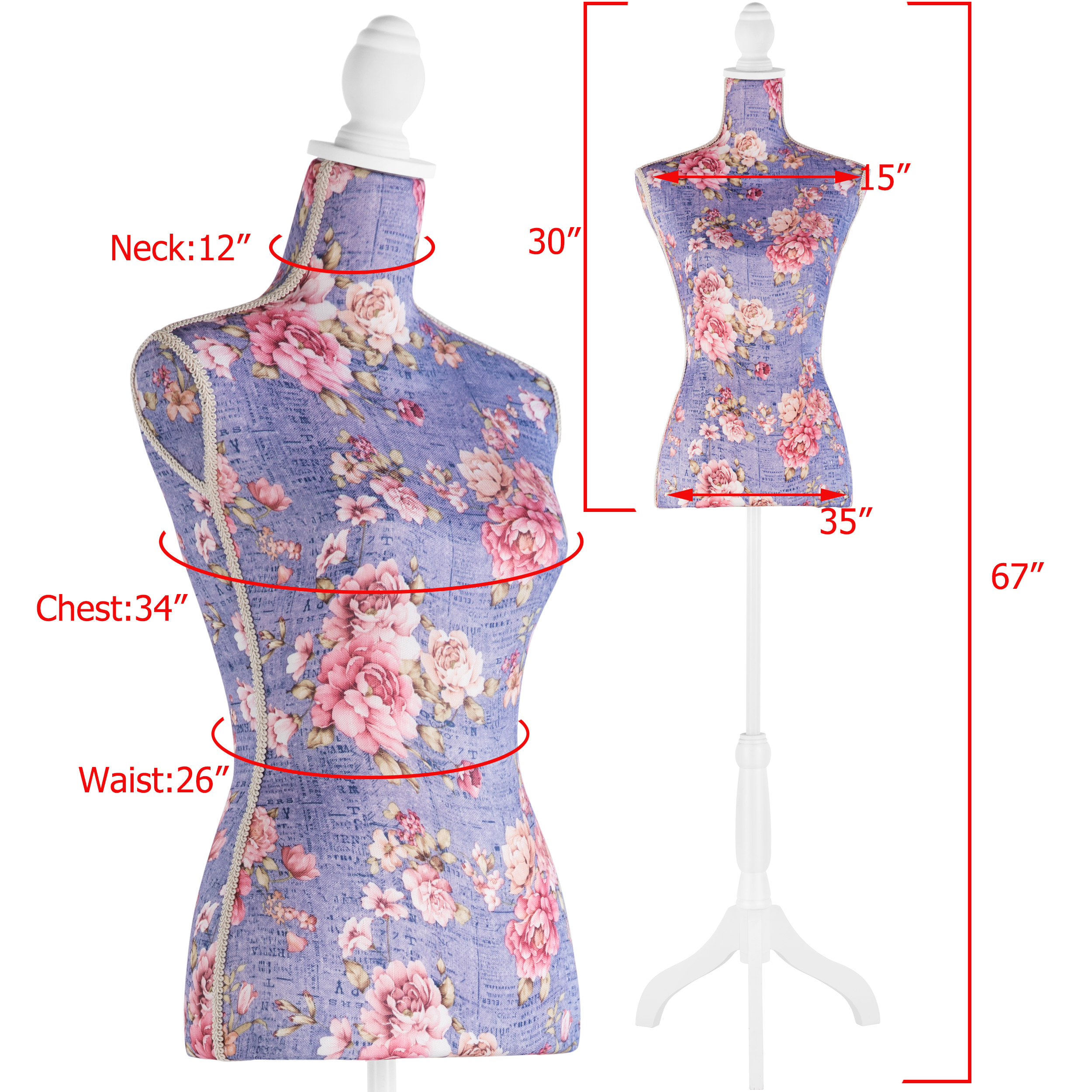 Female Dress Form Mannequin Torso Adjustable Height Mannequin Body with Tripod Stand for Clothing Dress Jewelry Display, Black