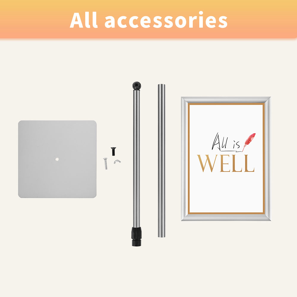 HYNAWIN Adjustable Floor Sign Stand Heavy Duty Pedestal Sign Holder Stand, Poster Stand with Aluminum Snap Open Frame for 8.5x11 Inches, Both Vertical and Horizontal View Sign Displayed,Grey