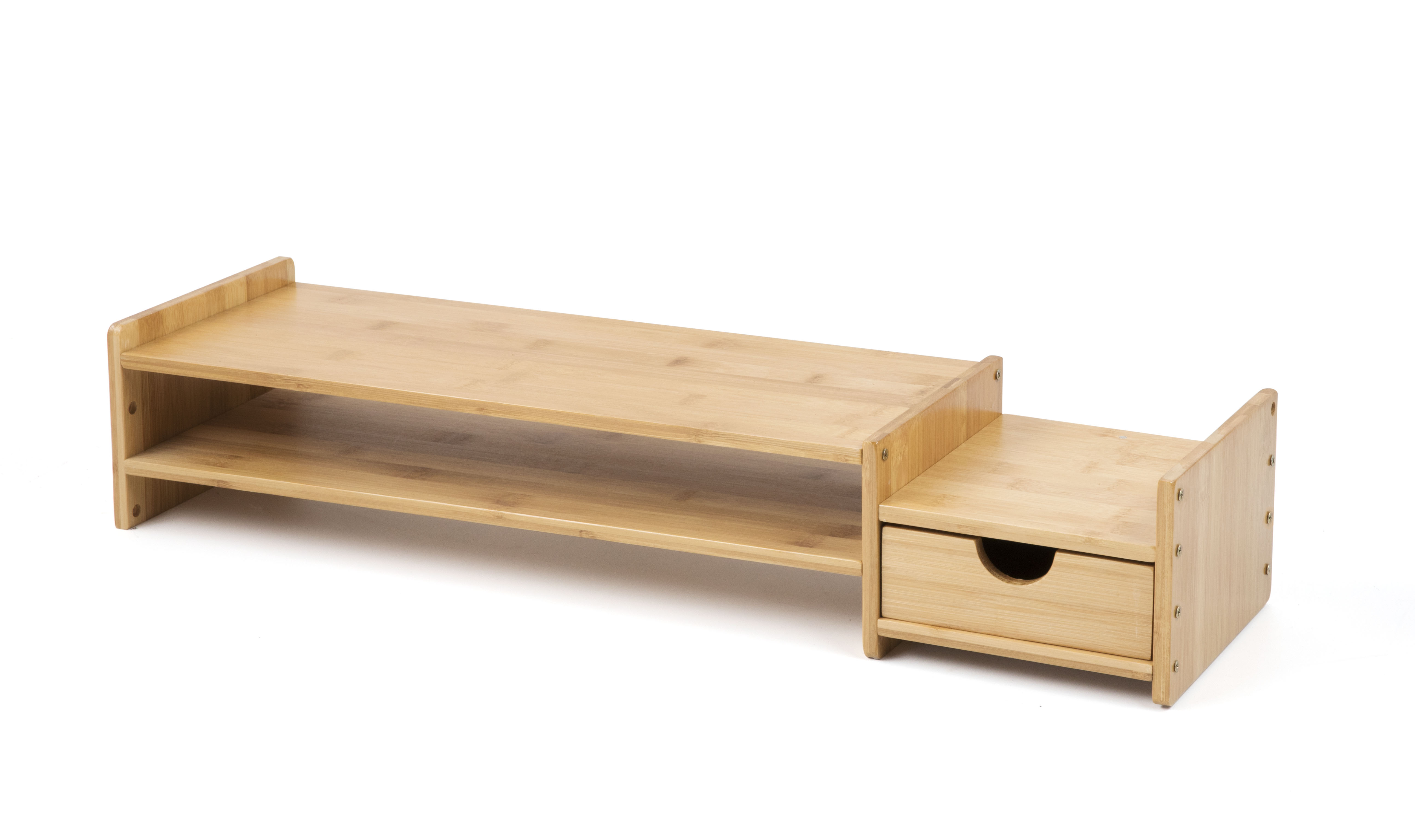 Monitor Stand Riser Desk Organizer-Bamboo 2 Tier Laptop Stand With Drawers, Adjustable Desktop Storage Organizer For Computer, Printer, Cellphone-Use In Office,Home /Reduce Neck &Eye Strain(Basic)
