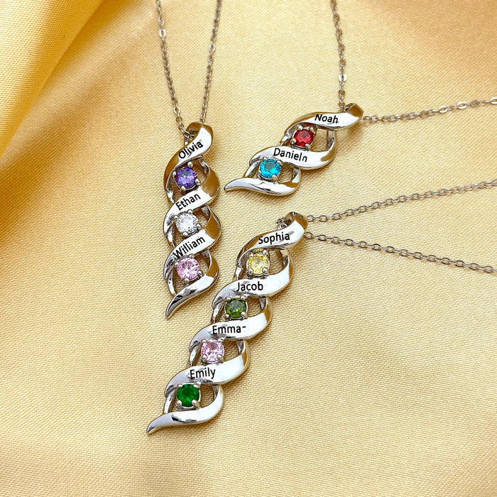 3 Names-Customized Necklace Cascading Pendant with 3 Birthstones Engraving 3 Names Gifts for Her