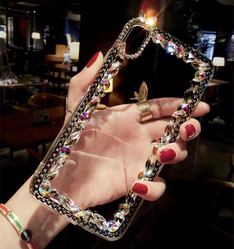 Rainbow Rhinestone Diamond Luxury Frame Designer iPhone Case For All iPhone Models