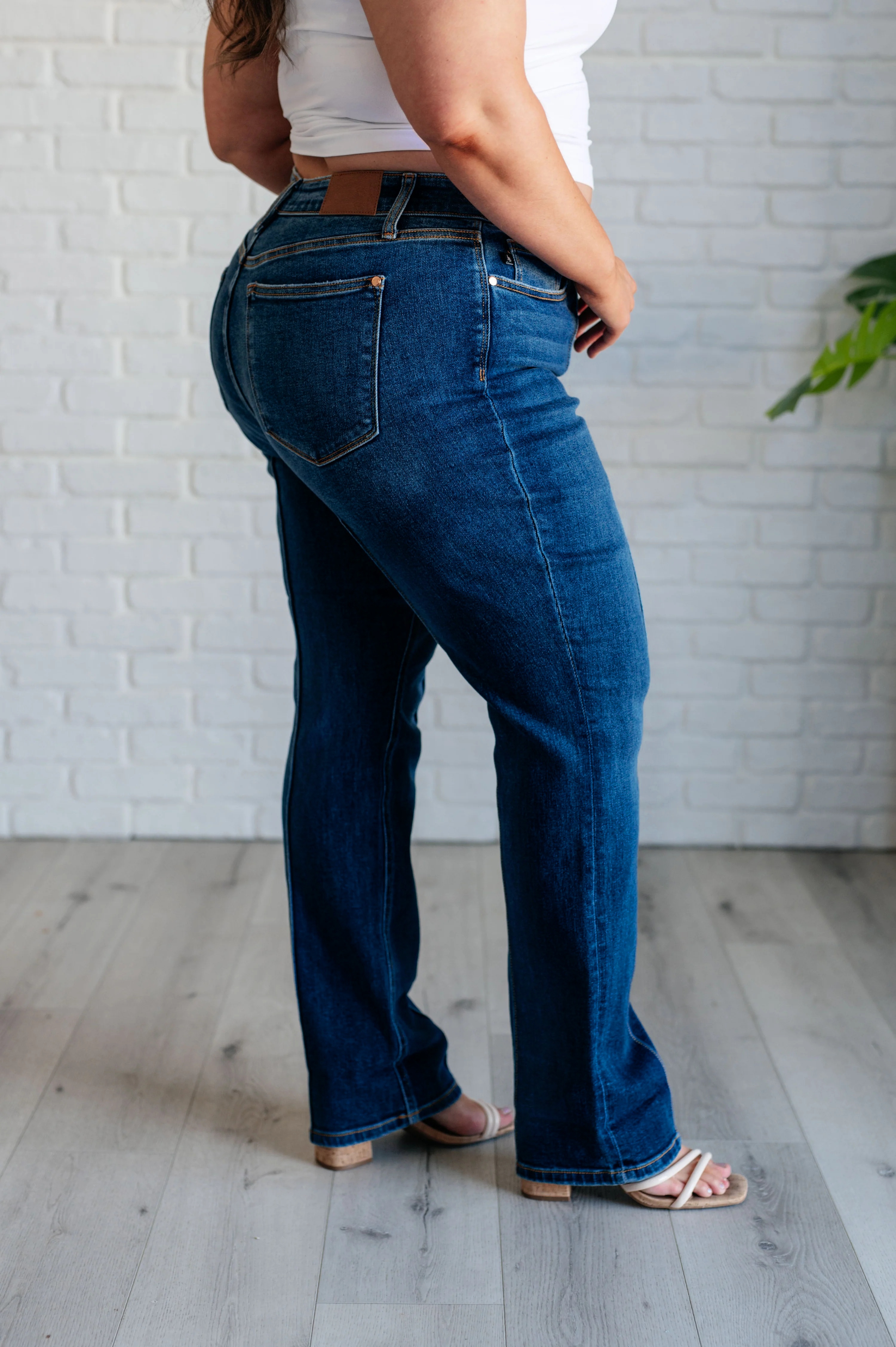 High Rise Front Seam Detail & Cuffed Straight Fit Jeans (Buy 2 Free Shipping)