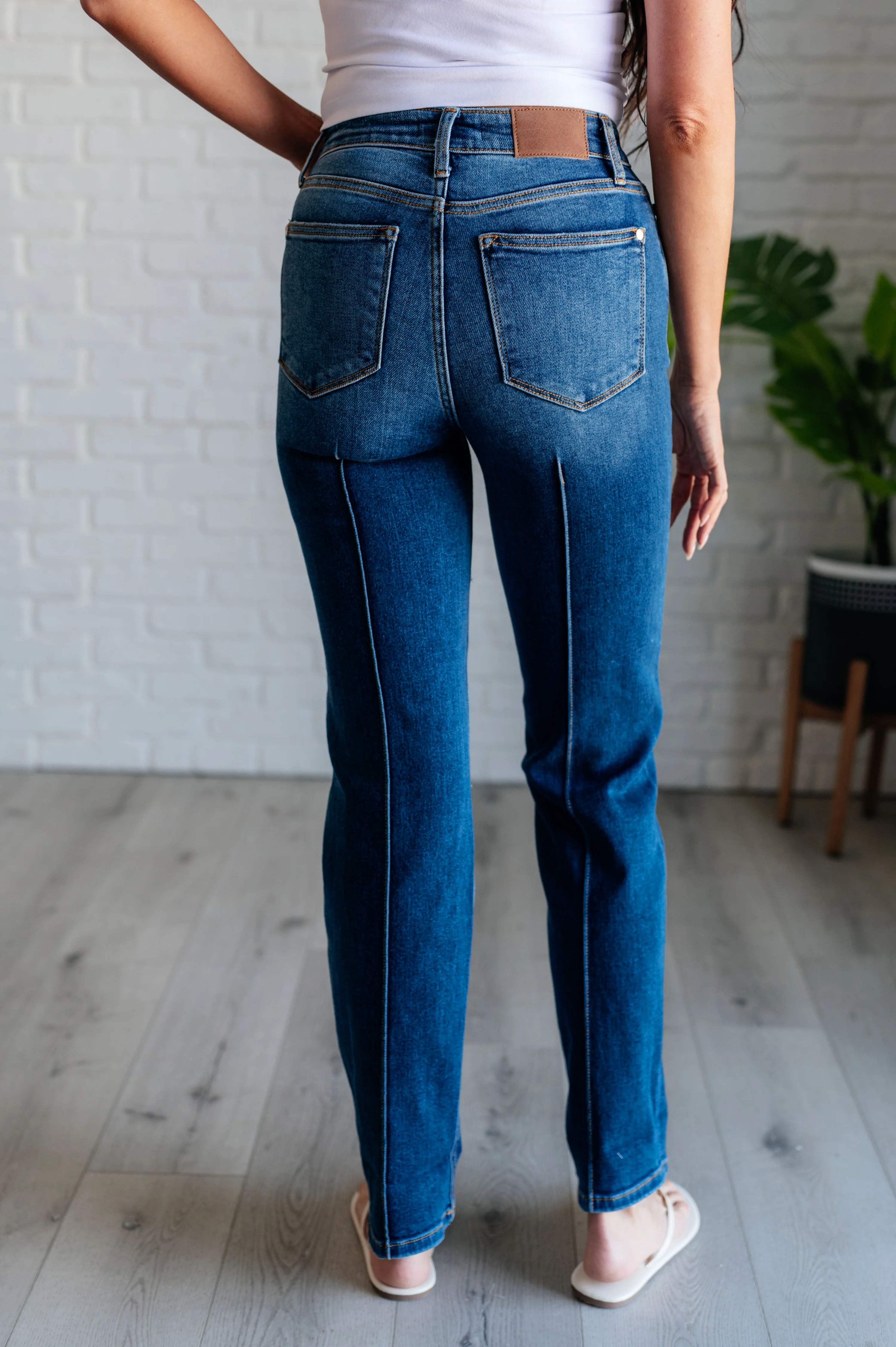 High Rise Front Seam Detail & Cuffed Straight Fit Jeans (Buy 2 Free Shipping)