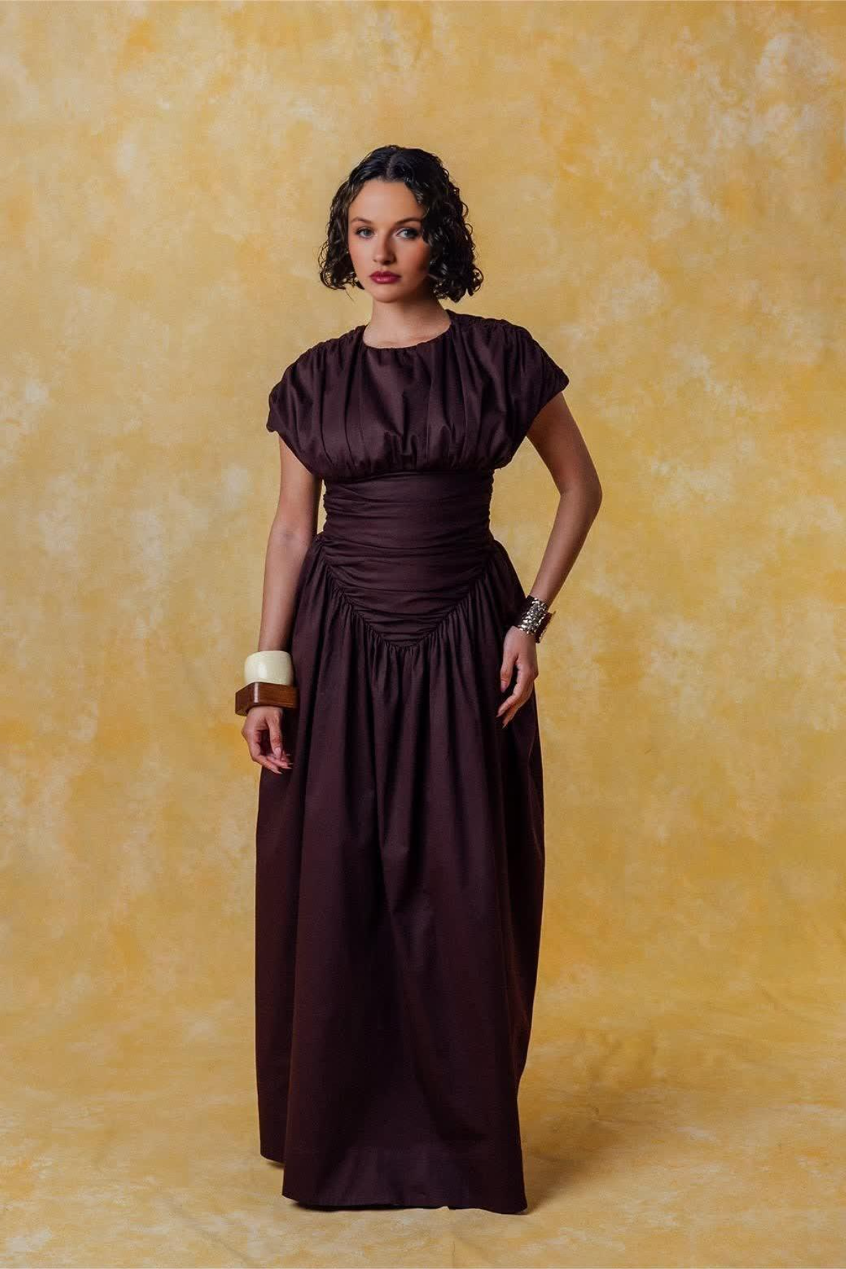 Adesuwa Ruched Cotton Long Dress (Buy 2 Free Shipping)