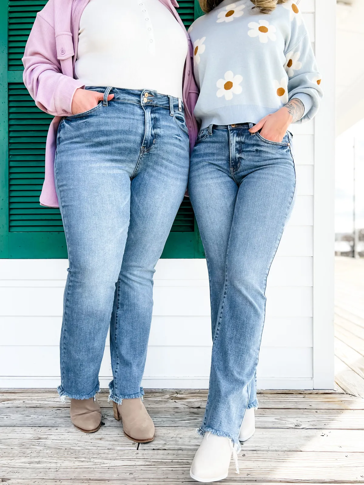 Vintage Double Button Frayed Hem Bootcut Jeans (Buy 2 Free Shipping)