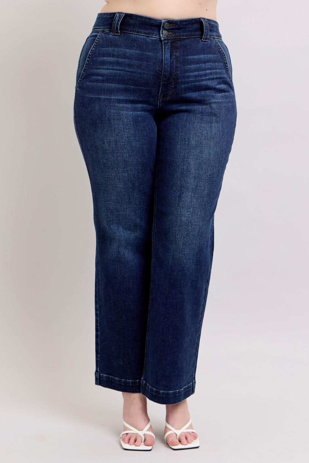 High Rise Double Button Wide Leg Jeans (Buy 2 Free Shipping)