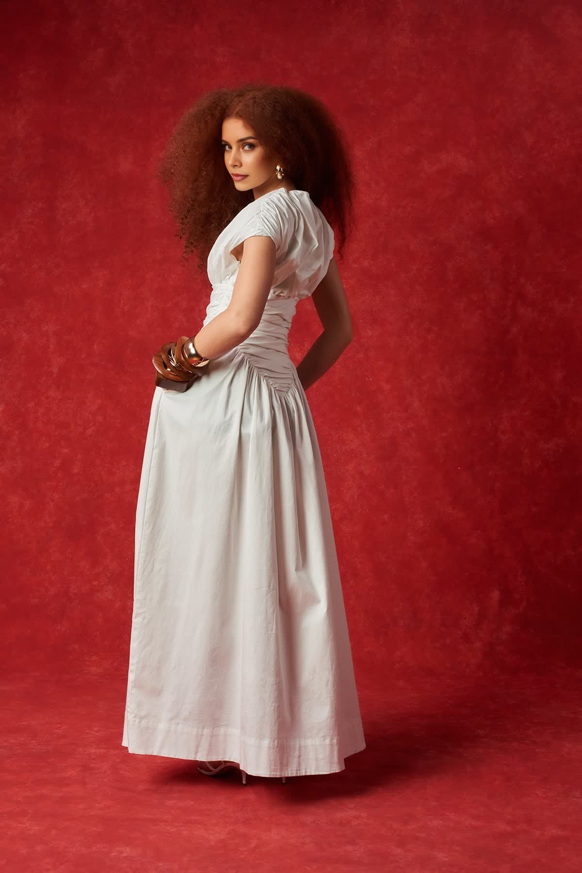 Adesuwa Ruched Cotton Long Dress (Buy 2 Free Shipping)