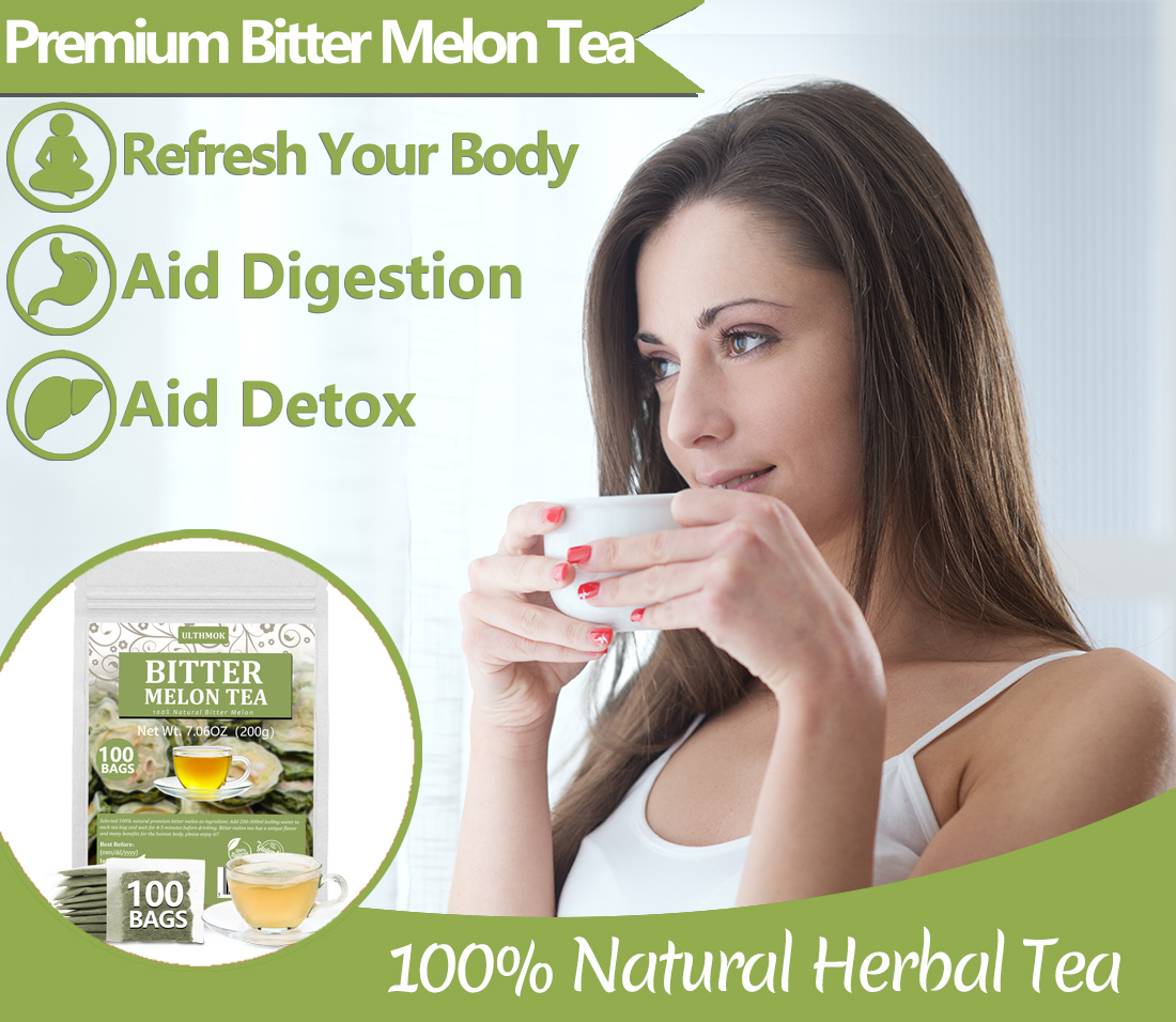 Premium 100 Bitter Melon Tea Bags, Made with 100% Pure Natural Bitter Melon, No Additives & Caffeine Free & No Sugar Added.