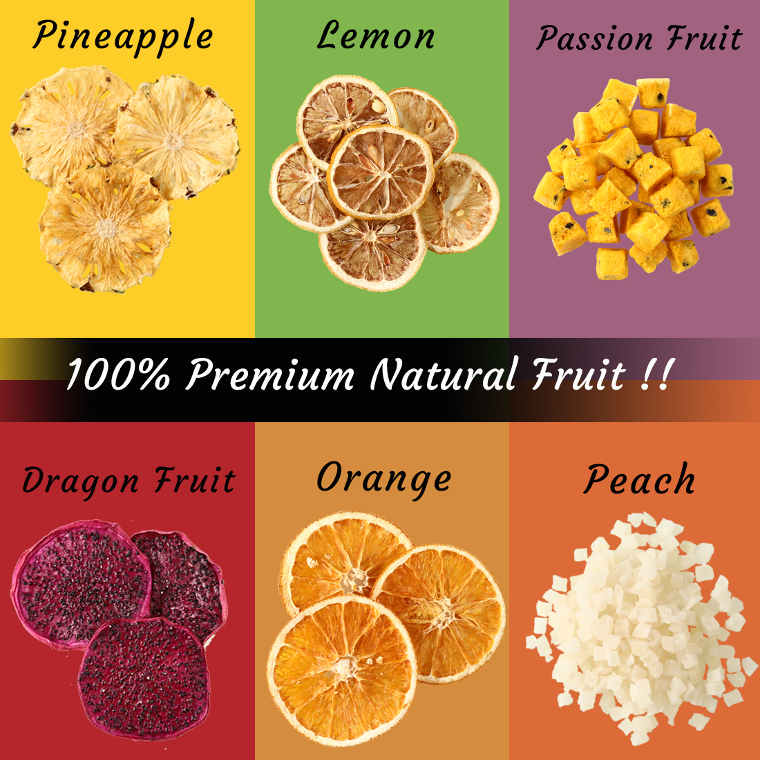 Premium Fruit Tea 6Oz (1Oz × 6), with Dried Lemon Slices, Orange Slices, Pineapple, Passion Fruit, Peach, Dragon Fruit, 100% Natural Fruit.
