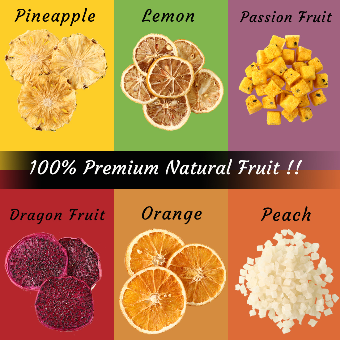 Premium Fruit Tea 6Oz (1Oz × 6), with Dried Lemon Slices, Orange Slices, Pineapple, Passion Fruit, Peach, Dragon Fruit, 100% Natural Fruit.