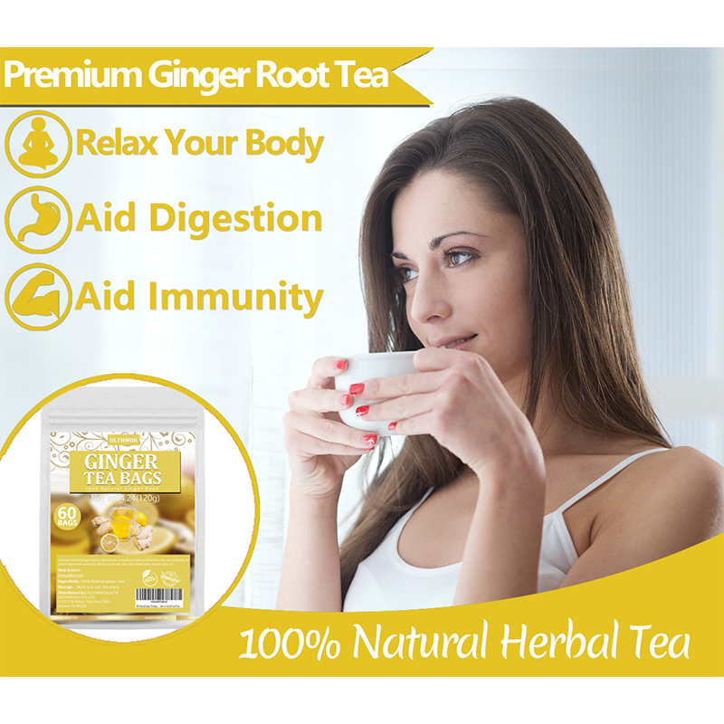 60 Premium Ginger Tea Bags, Made with 100% Natural Ginger Root, Warm & Spicy, Support Digestion & Boost Immunity, No Additives & Caffeine Free.