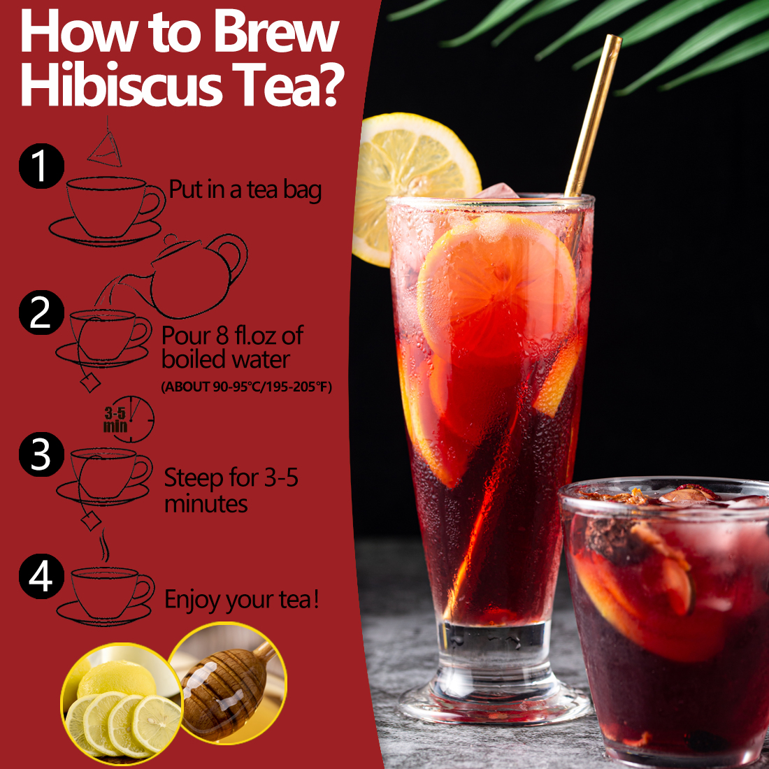 Premium Hibiscus Tea Bags,60 Tea Bags 2g /4.24 Oz,100% Pure Dried Hibiscus Flower,Natural & No Additives,Caffeine Free.