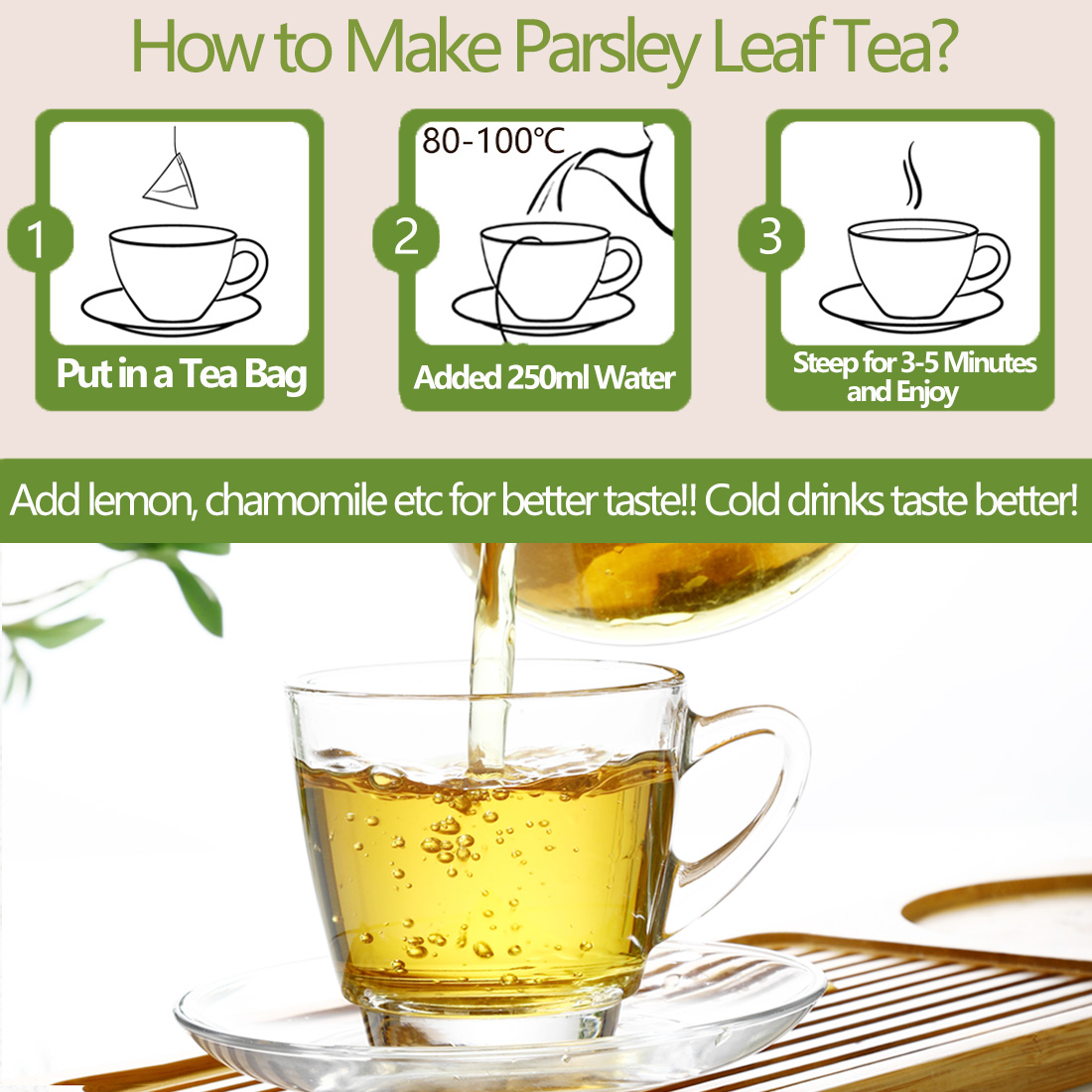 Premium 60 Parsley Tea Bags, Made with 100% Natural Parsley Leaves, Caffeine Free & No Additives.