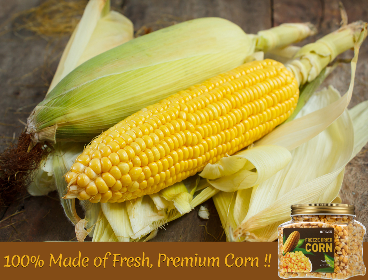 Premium Freeze Dried Sweet Corn 7 Oz/199g,1 Ingredient, No Sugar Added. Frozen Dehydrated Corn, 100% Natural & Gluten Free & No Additives.