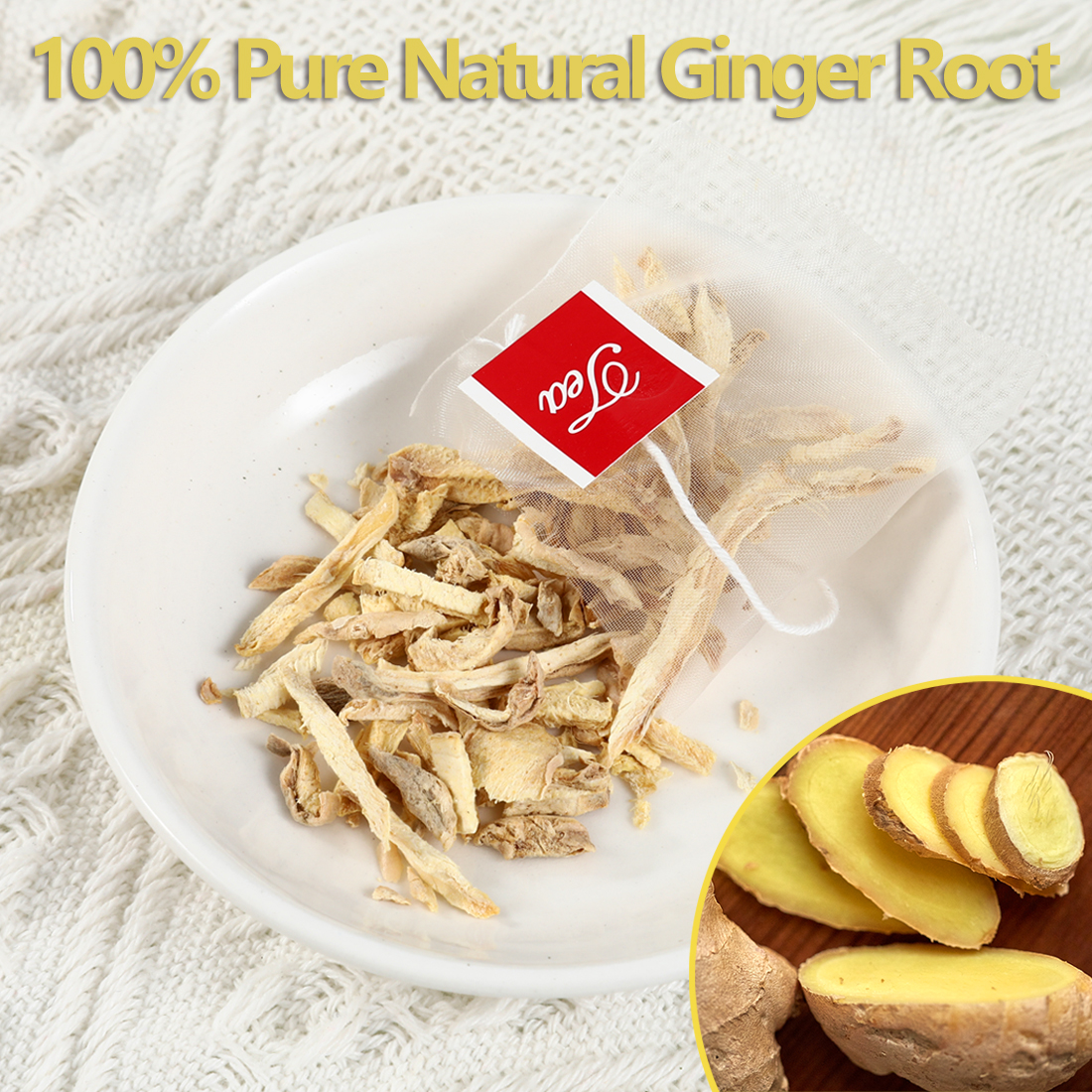 60 Premium Ginger Tea Bags, Made with 100% Natural Ginger Root, Warm & Spicy, Support Digestion & Boost Immunity, No Additives & Caffeine Free.