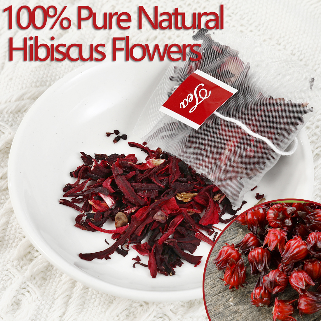 Premium Hibiscus Tea Bags,60 Tea Bags 2g /4.24 Oz,100% Pure Dried Hibiscus Flower,Natural & No Additives,Caffeine Free.
