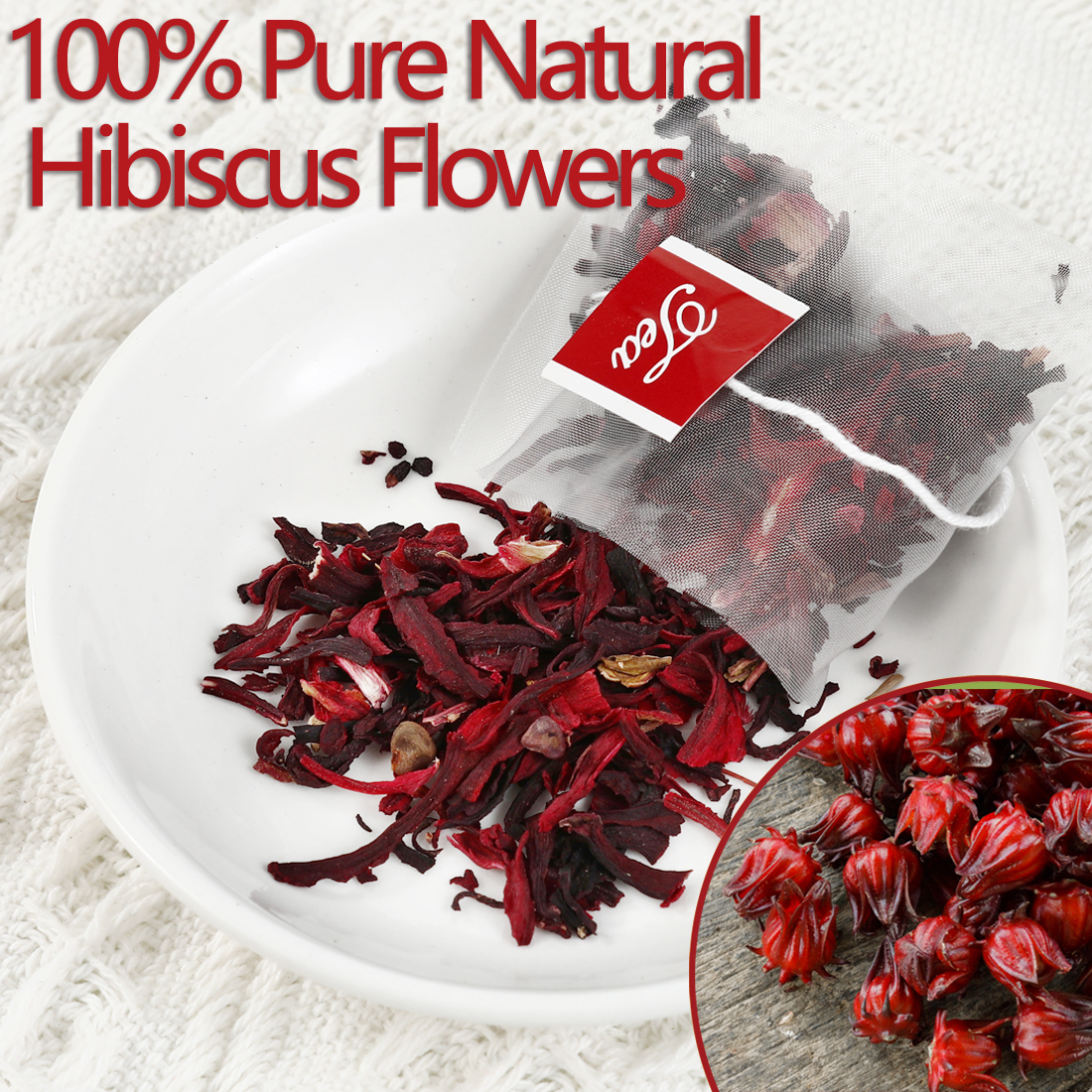 Premium Hibiscus Tea Bags,60 Tea Bags 2g /4.24 Oz,100% Pure Dried Hibiscus Flower,Natural & No Additives,Caffeine Free.