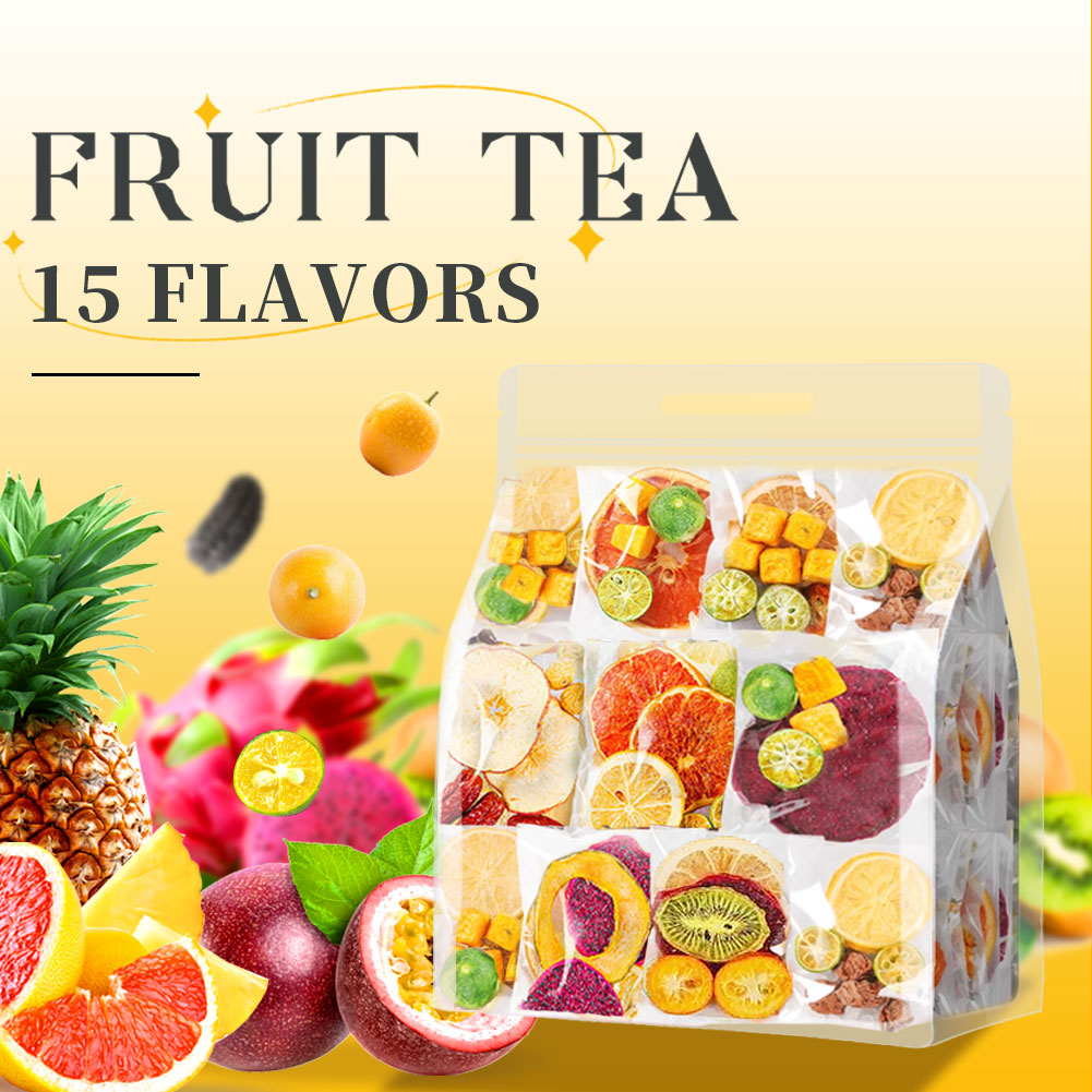 Premium 15 Favors Fruit Tea 5.3Oz/150g, Combination of Dried Lemon slices, Dried Orange, Dried Pineapple, Passion Fruit, Apple, Pear, Dragon Fruit.