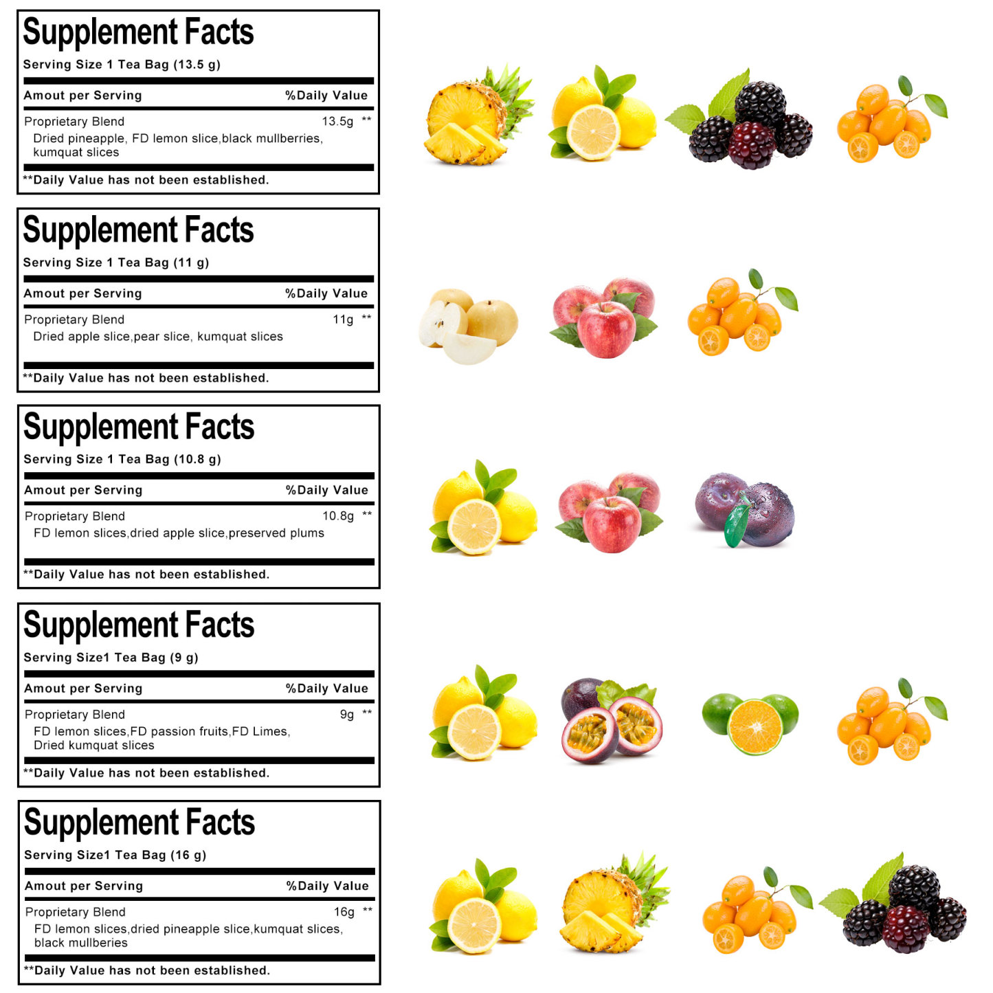 Premium 15 Favors Fruit Tea 5.3Oz/150g, Combination of Dried Lemon slices, Dried Orange, Dried Pineapple, Passion Fruit, Apple, Pear, Dragon Fruit.