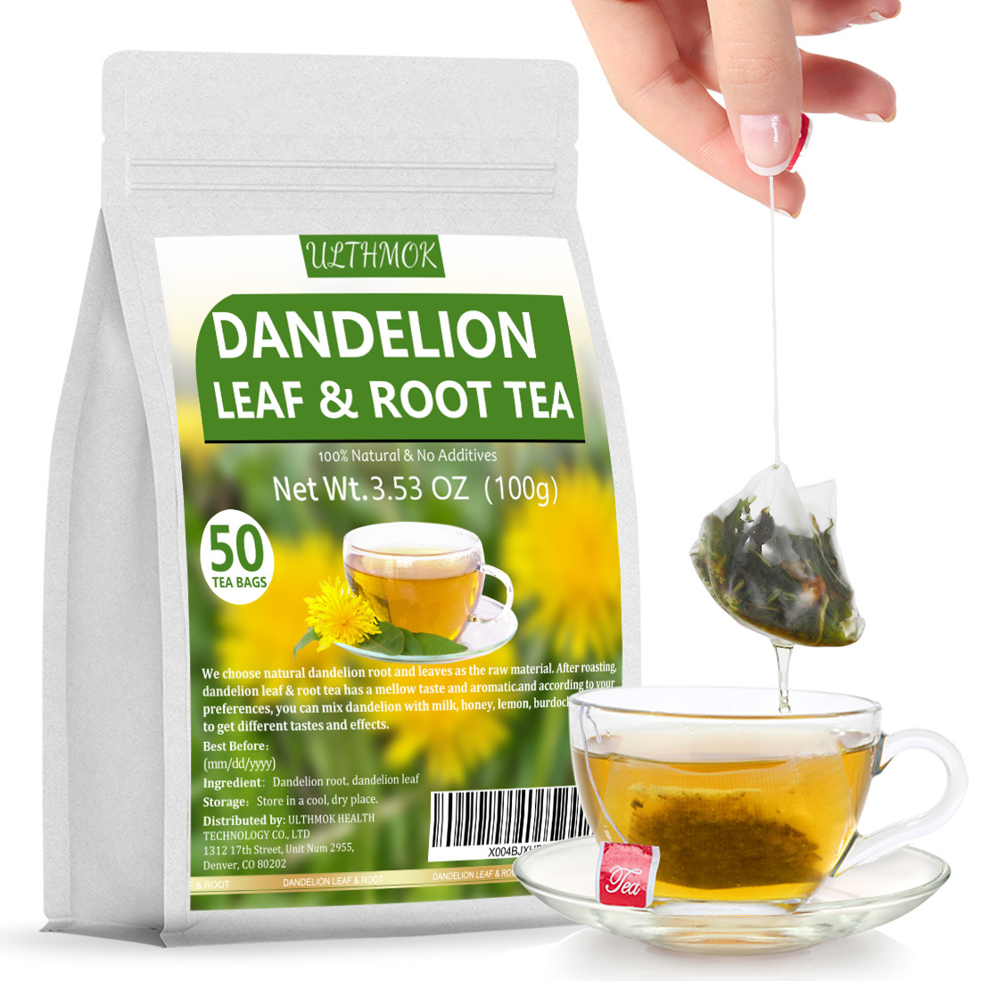 Premium Dandelion Leaf & Root Tea,50 Tea Bags /3.53Oz, for Liver & Kidney Health, Roasted Detox Herbal Tea. Support Digestion & Boost Immune System, Caffeine Free.