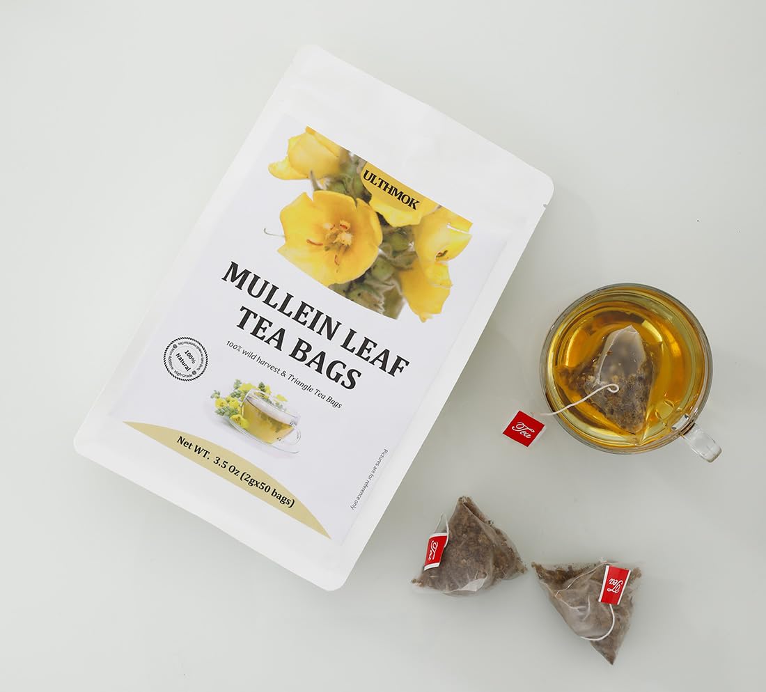 Premium 50 Mullein Leaf Tea Bags. Made with 100% Pure Mullein Leaves, for Lungs Cleanse and Respiratory Support, No Flavoring & No Additives & Caffeine Free.-Ultra Herb Tea