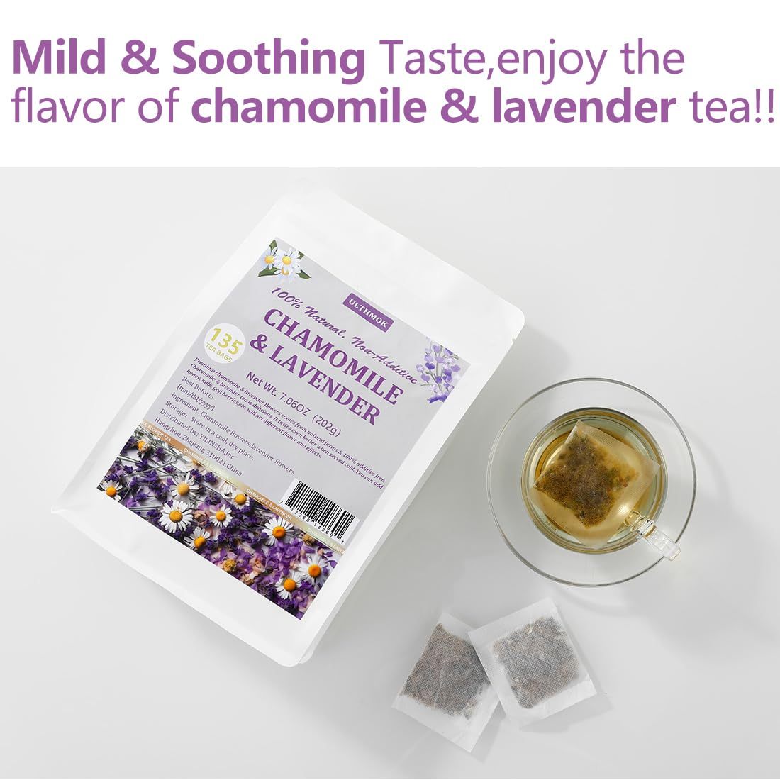 135 Premium Chamomile & Lavender Tea Bags,Relief & Caffeine Free & 100% Natural.-Ultra Herb Tea