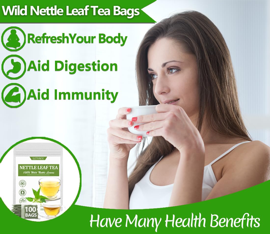 Premium 100 Stinging Nettle Leaf Tea Bags, Made with 100% Wild Nettle Leaves，No Additive & Caffeine Free.-Ultra Herb Tea