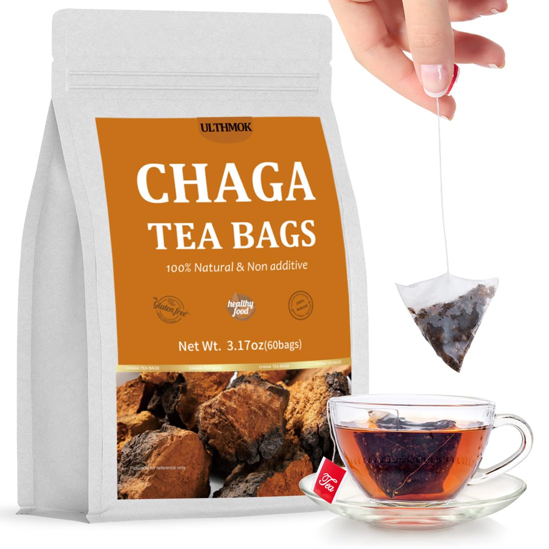 Premium 60 Chaga Tea Bags,100% Pure Siberian Wild Harvest Chaga Mushroom,No Additives,Caffeine Free.-Ultra Herb Tea
